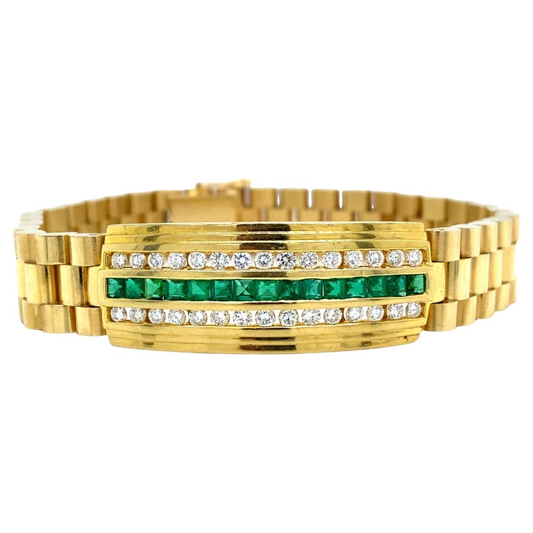 Talya Mor 18k Gold Wide Bar Bracelet Emerald