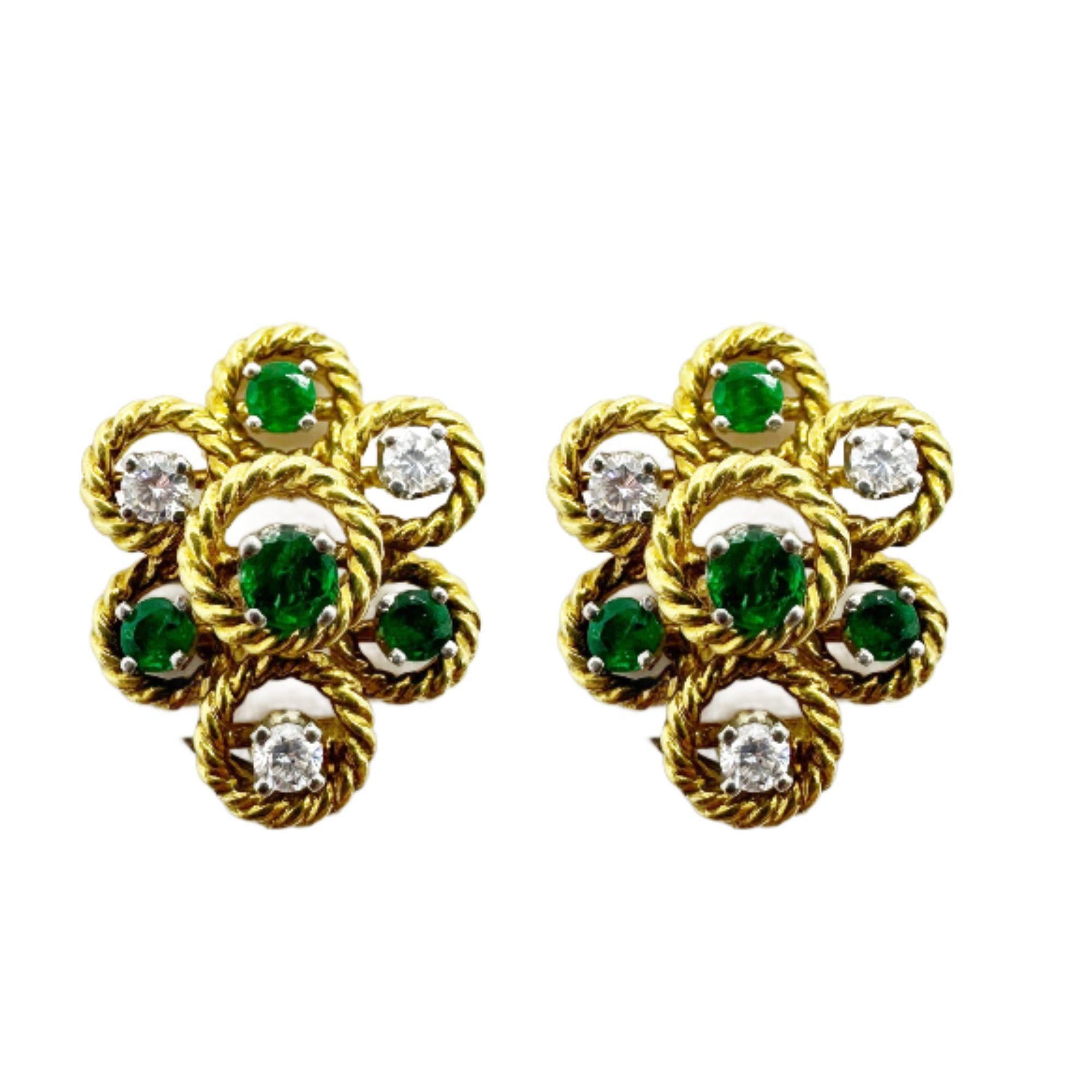 Round Cut 18k Diamond & Emerald Day/Night Earrings For Sale