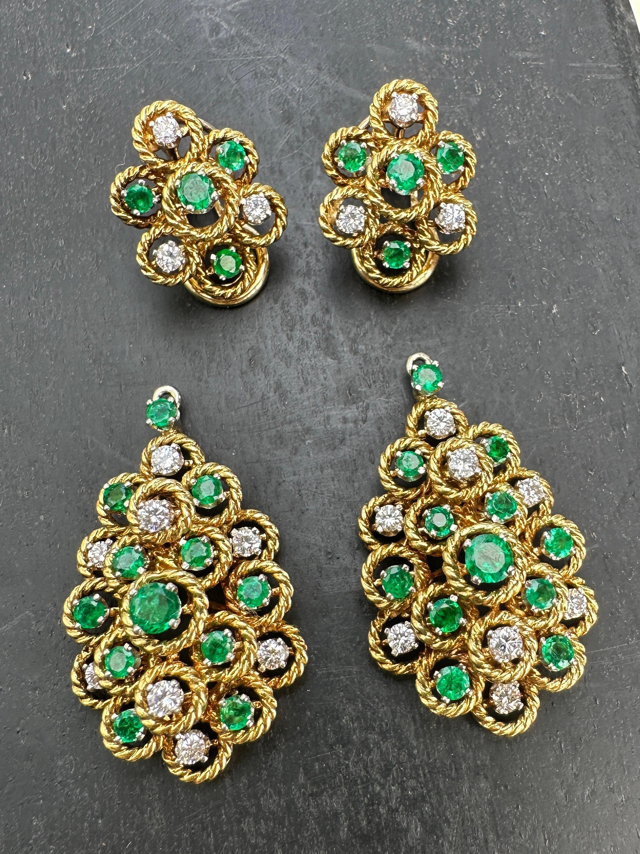 18k Diamant & Smaragd Tag/Nacht-Ohrringe Damen im Angebot