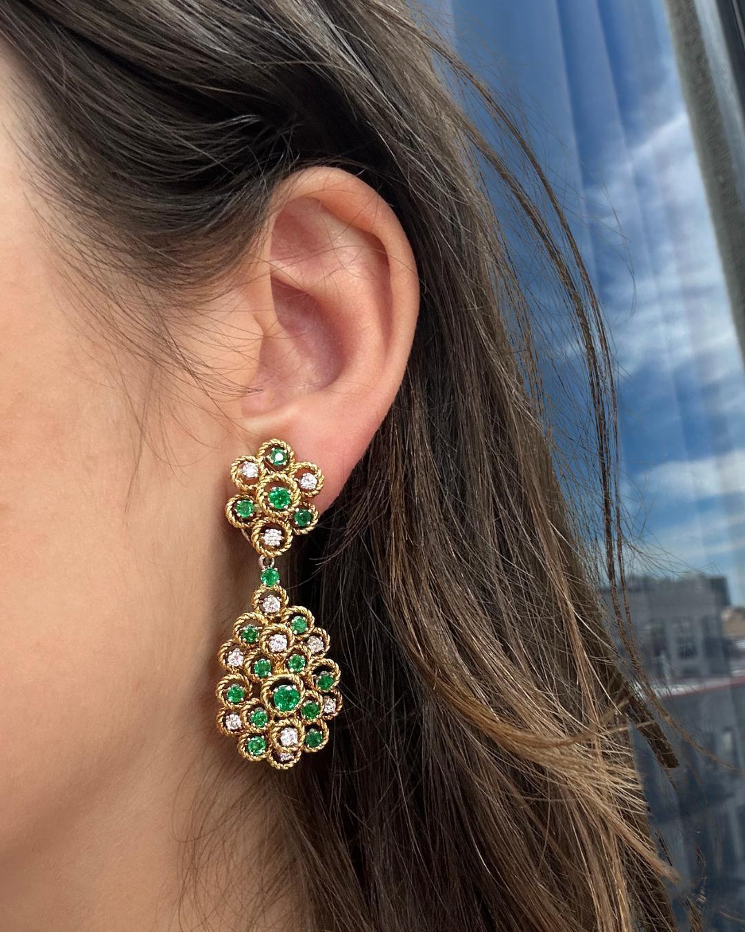 18k Diamond & Emerald Day/Night Earrings For Sale 2