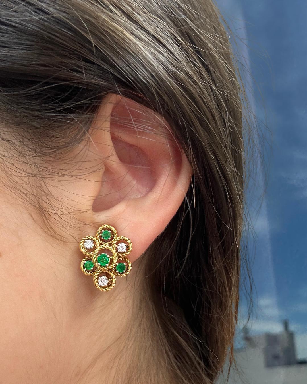 18k Diamond & Emerald Day/Night Earrings For Sale 3