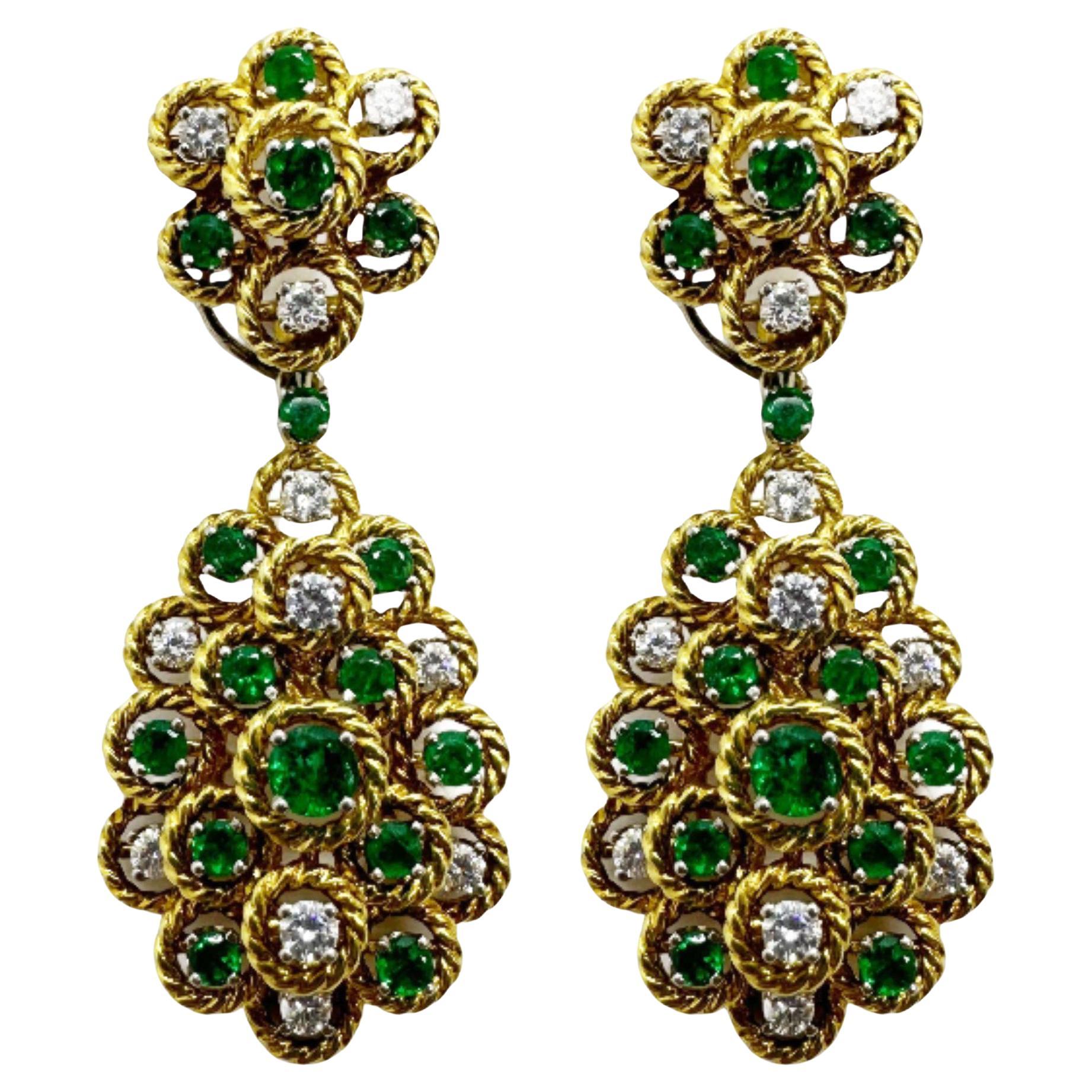 18k Diamond & Emerald Day/Night Earrings For Sale