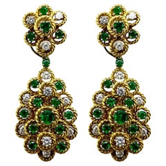 Vintage 18k Diamond & Emerald Day/Night Earrings