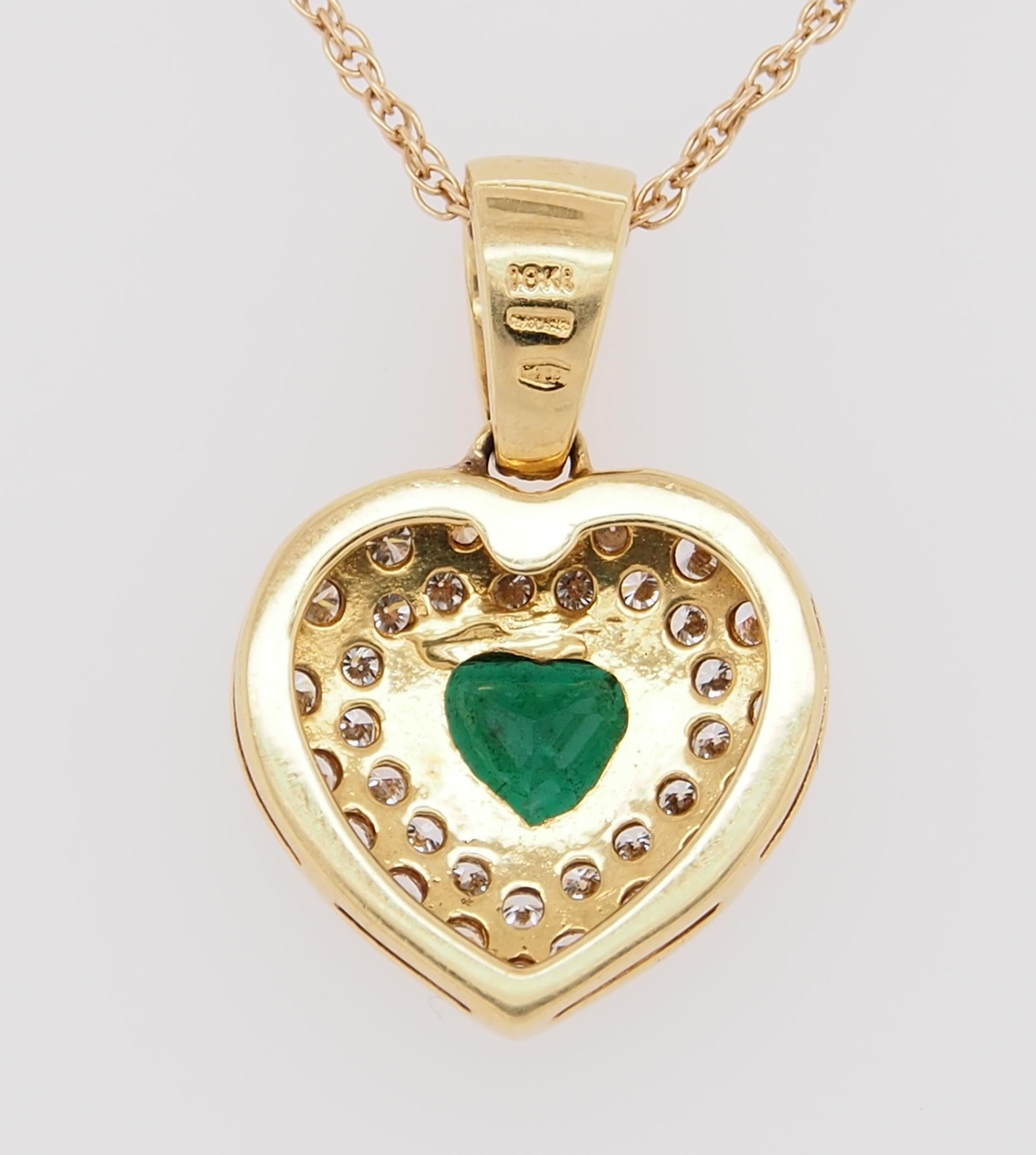 Women's or Men's 18 Karat Diamond Emerald Heart Pendant Necklace Yellow Gold