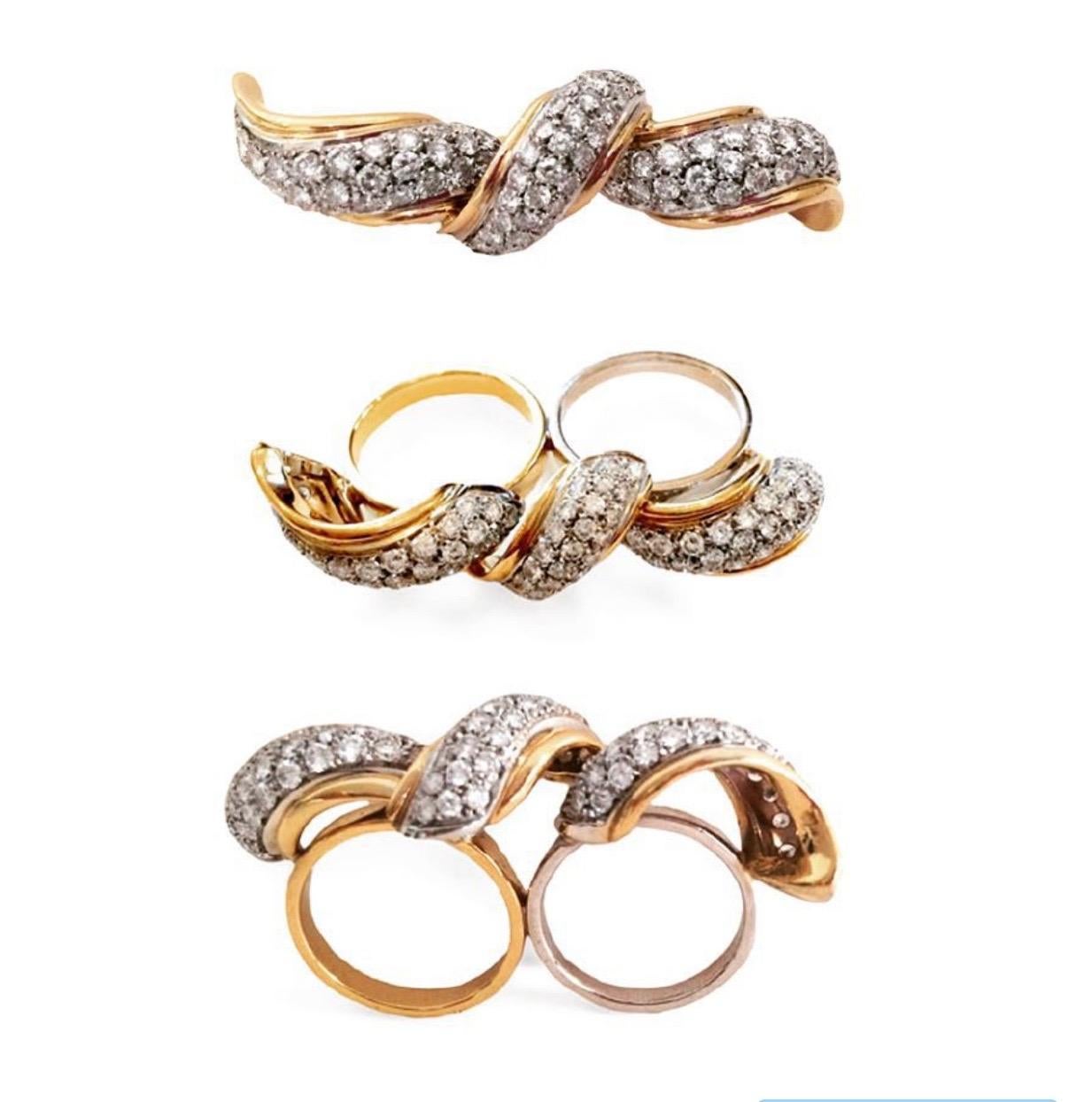 Contemporary 18 Karat Diamond Encrusted Two Finger Bow Ring