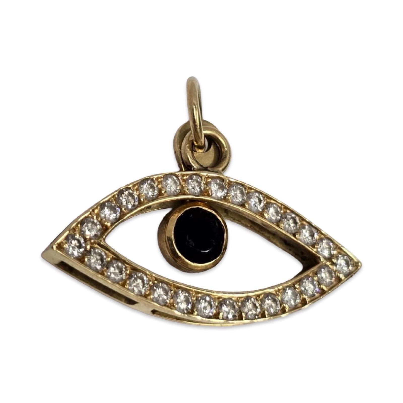 18K Diamond Evil Eye Anhänger mit beweglichen Zentrum - Luxe Schutz Charme (Rundschliff) im Angebot