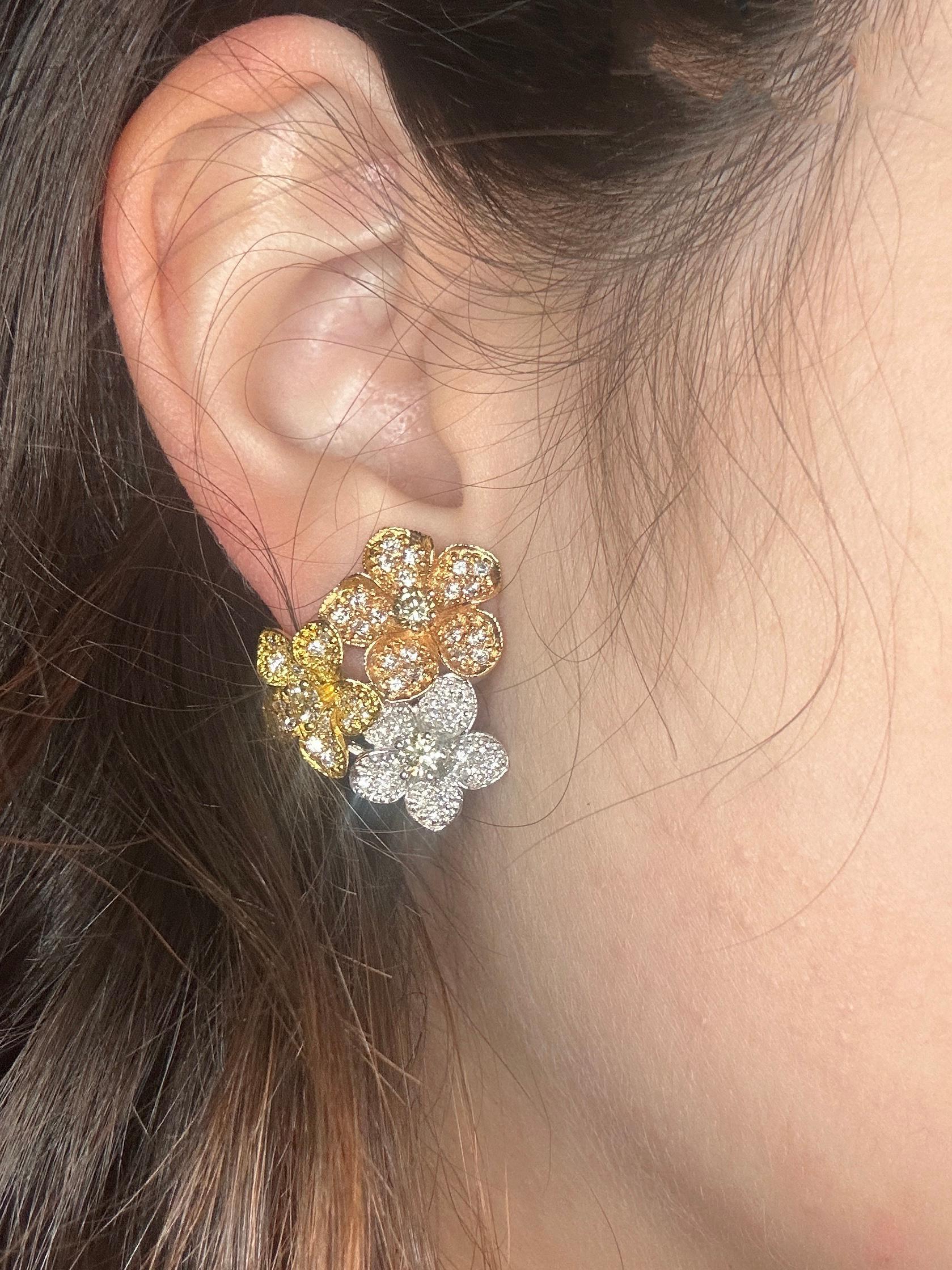 Women's 18k Diamond Floral Earrings For Sale