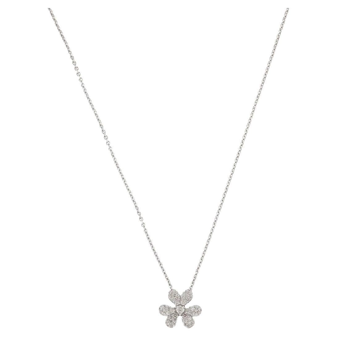 18K Diamond Floral Pendant Necklace 1.5ct Round Brilliant Cut White Gold For Sale