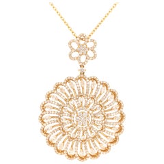 18K Diamond Flower and Drop Pendant on Diamond by The Yard Chain Yellow Gold