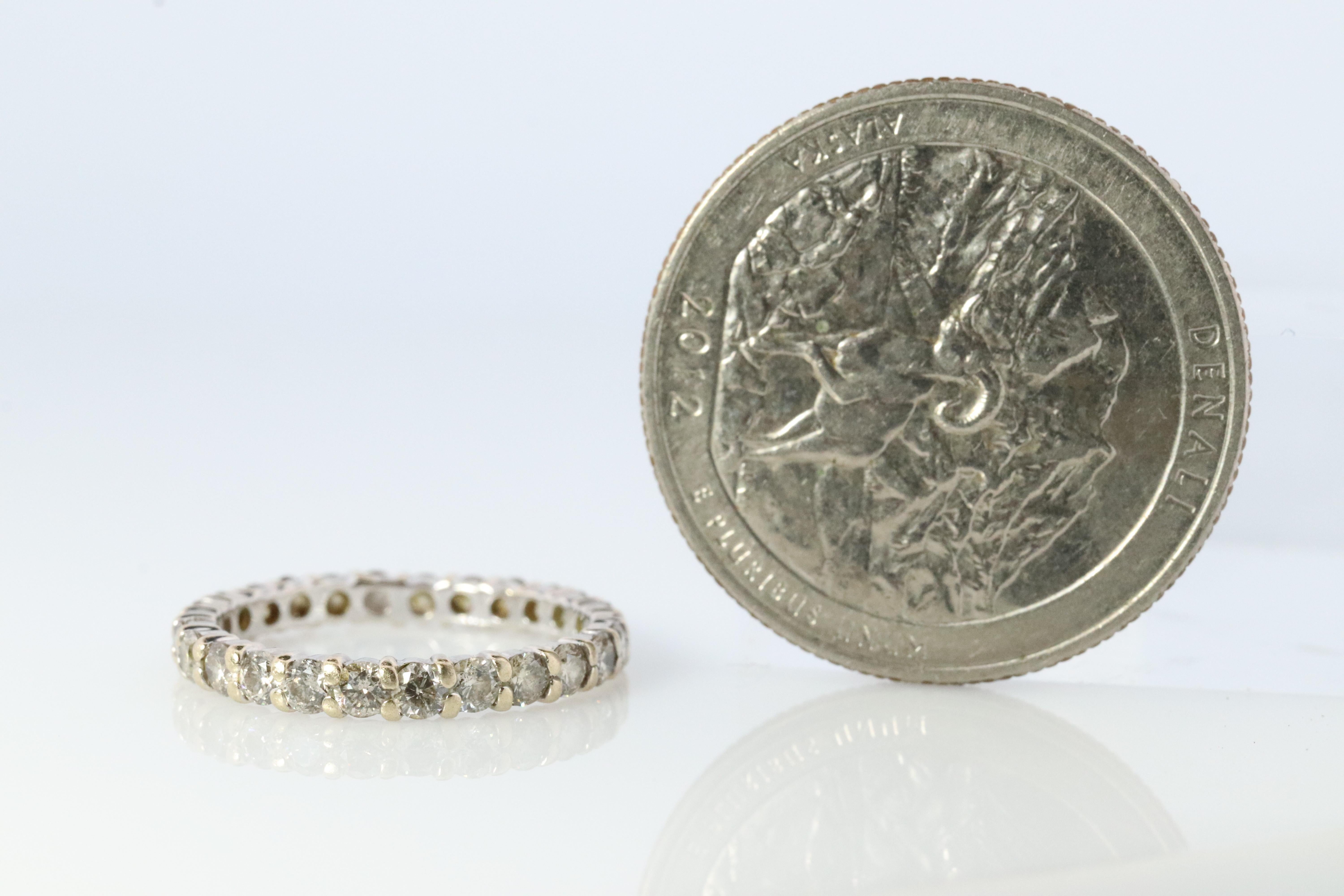Round Cut 18k Diamond full eternity band. 18k White Gold 1ctw Full anniversary Ring. For Sale