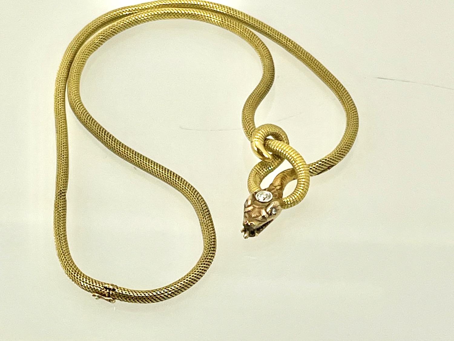 18K Diamond Head Snake Necklace circa 1900 3
