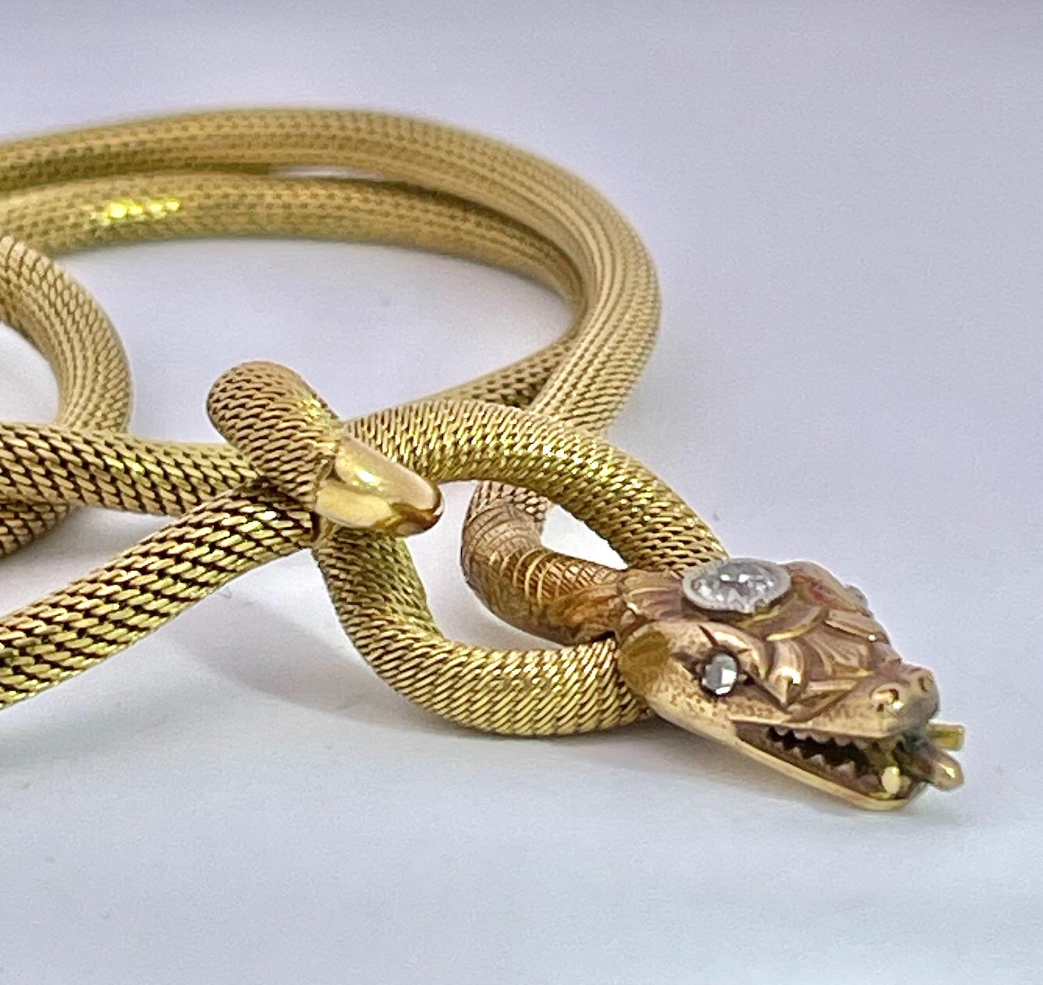 18K Diamond Head Snake Necklace circa 1900 5
