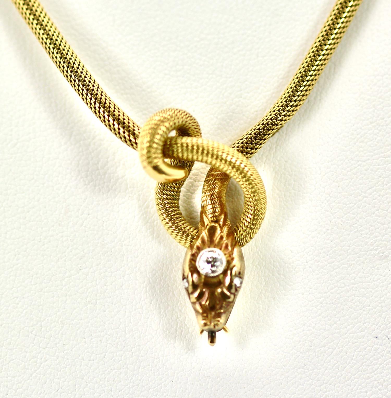 18K Diamond Head Snake Necklace circa 1900 6