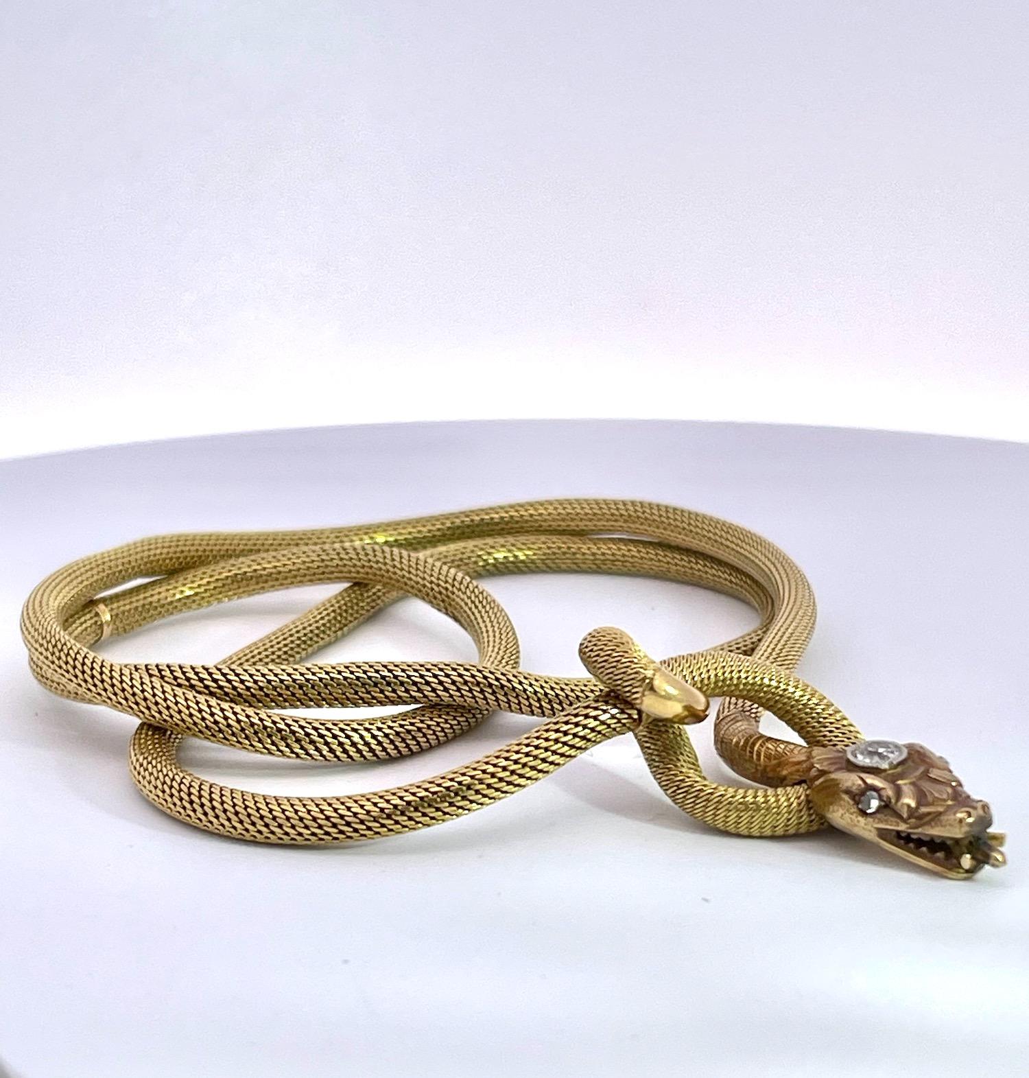 This piece is from the early 1900's and is very special as it is longer than most snake necklaces. Women were much smaller then, so most are 13
