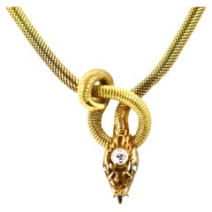 Antique 18K Diamond Head Snake Necklace circa 1900