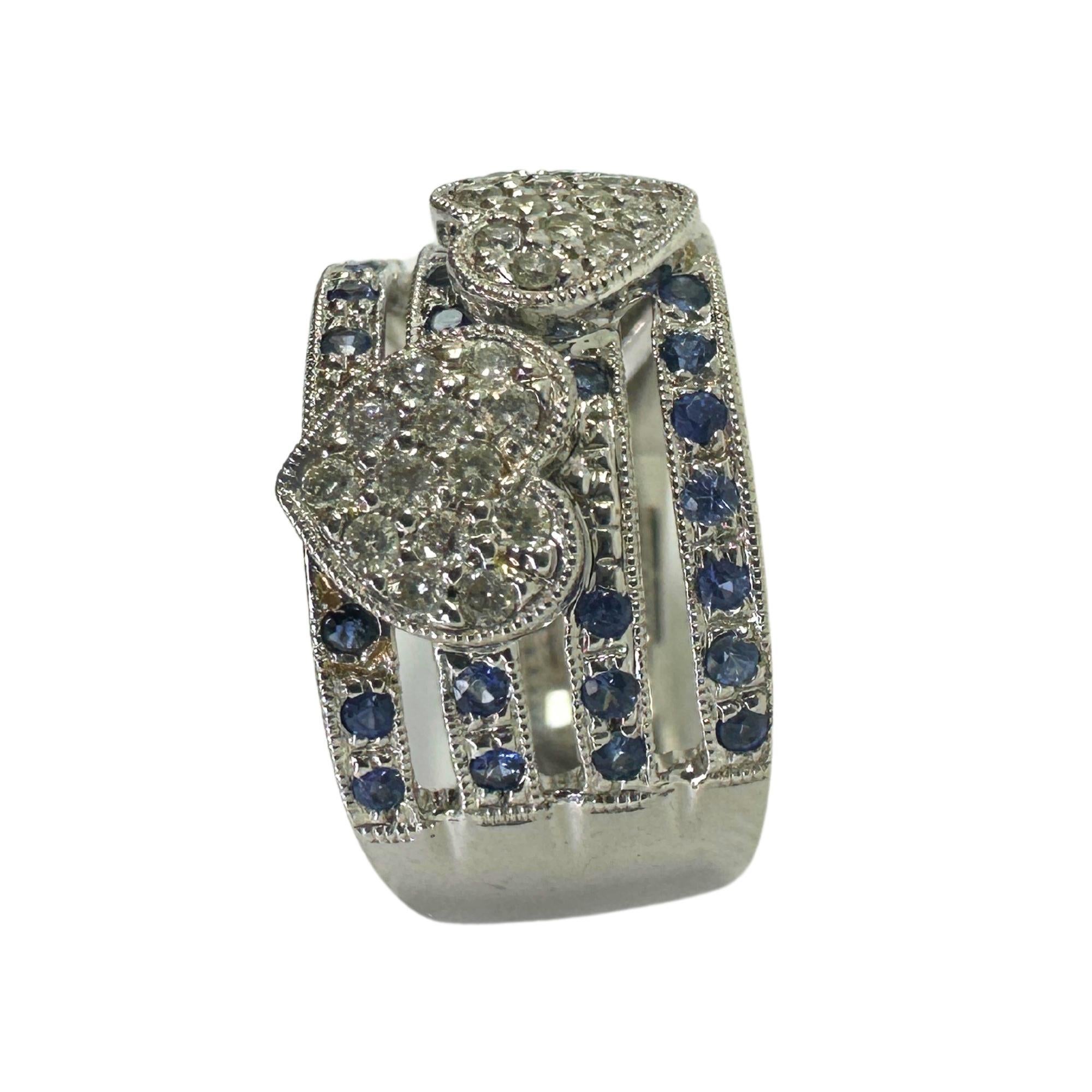 Donna Anello con cuore di diamante e zaffiro 18k in vendita