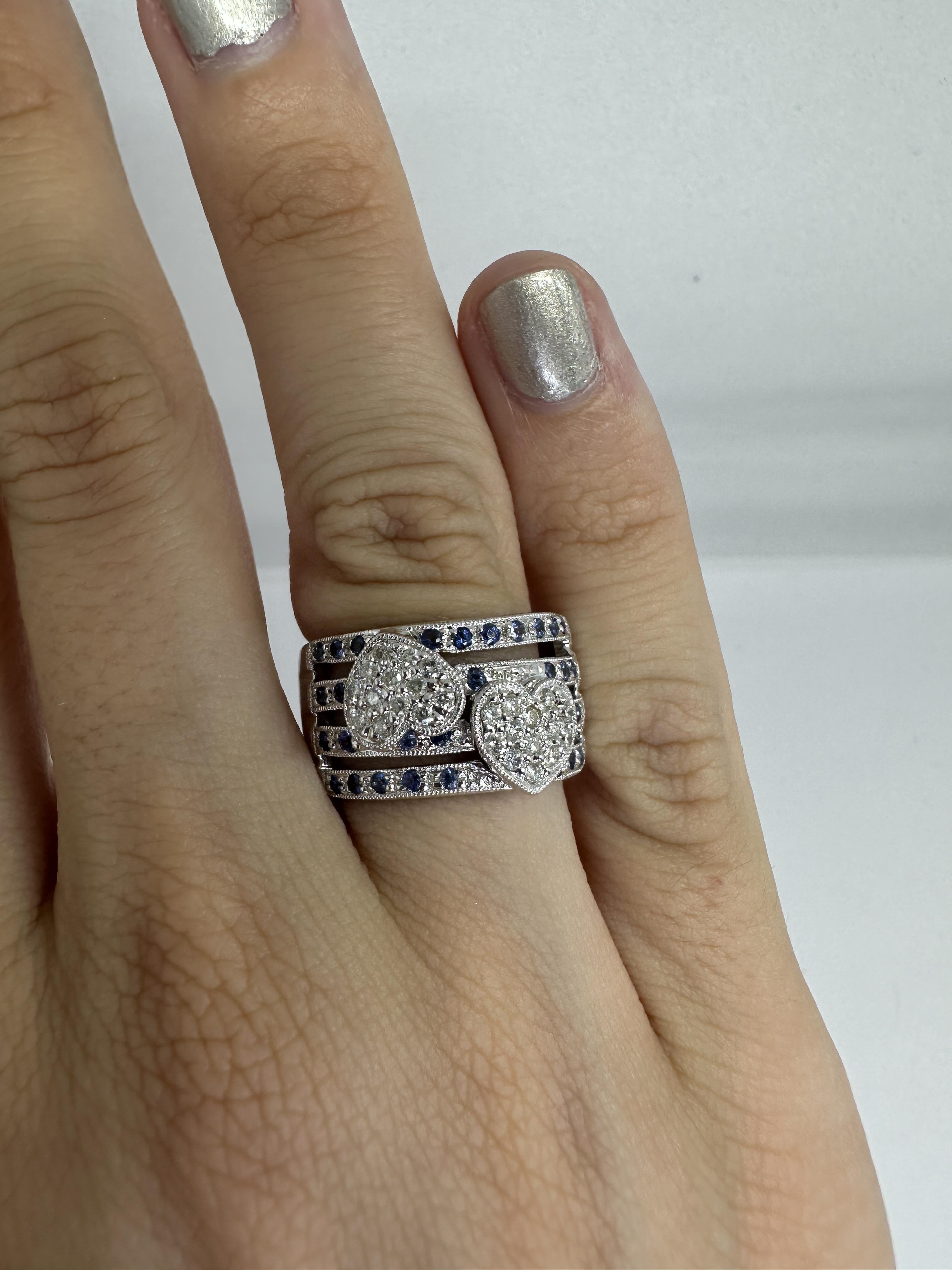 Anello con cuore di diamante e zaffiro 18k in vendita 3