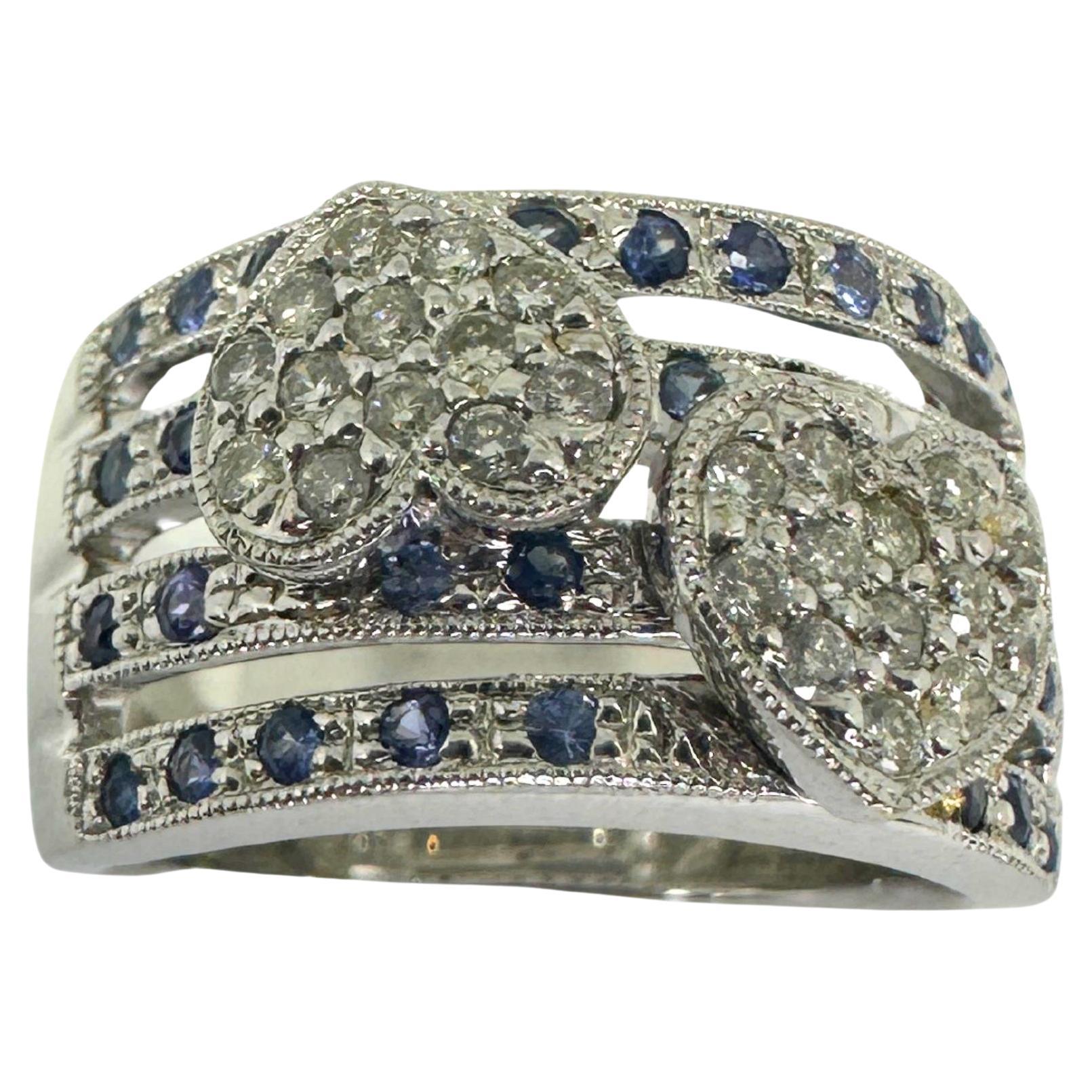 18k Diamond Heart and Sapphire Ring