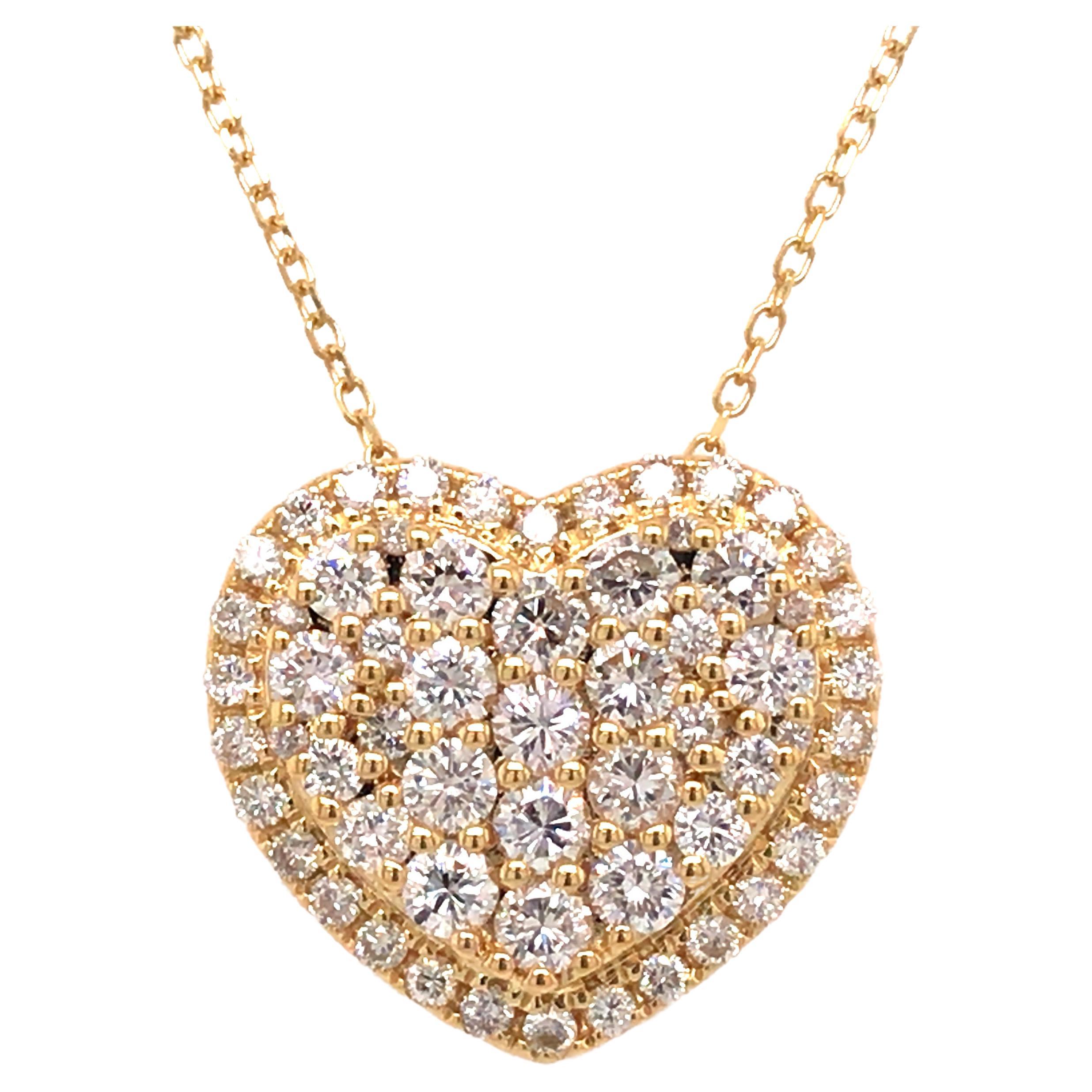 18K Diamond Heart Cluster Pendant Yellow Gold For Sale