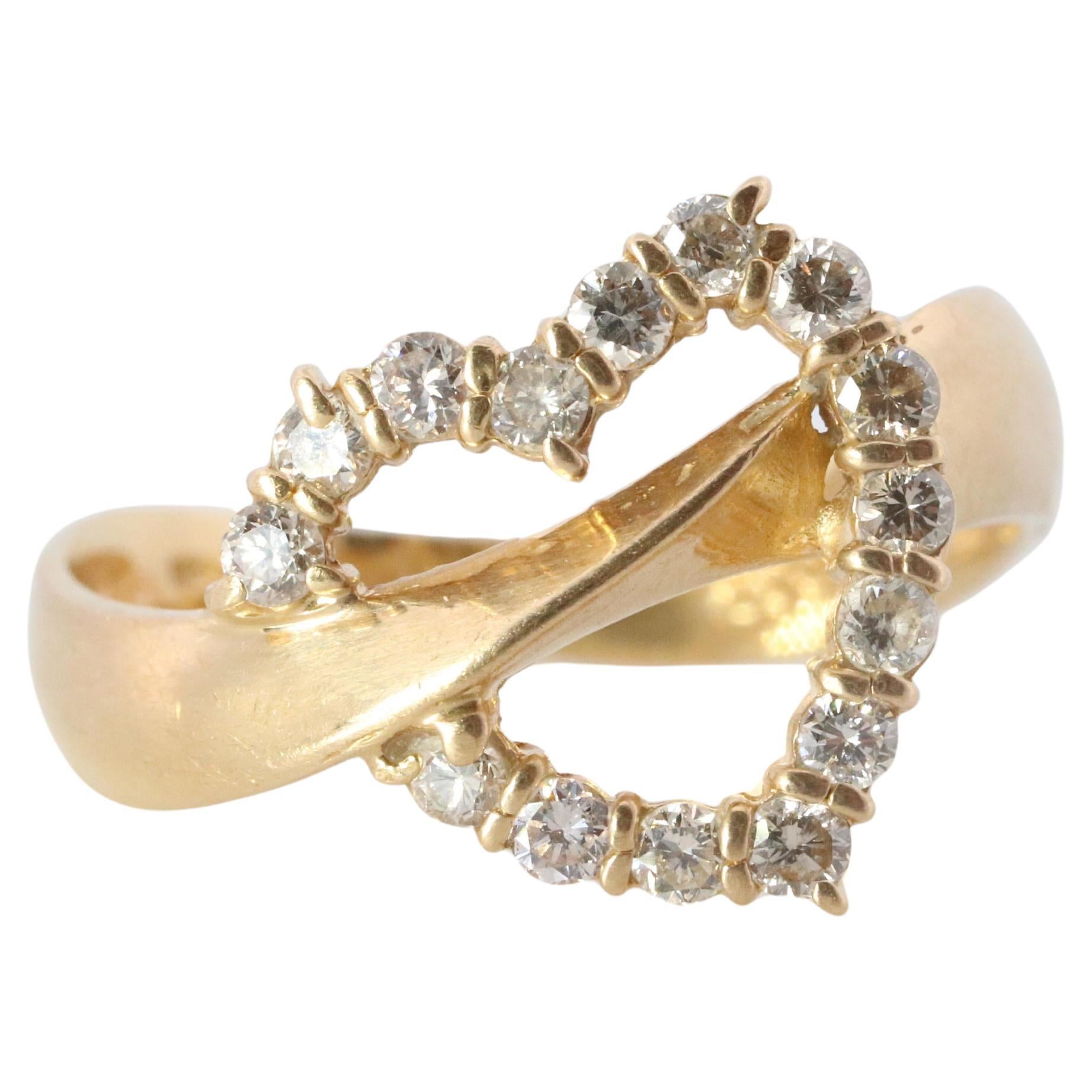 Anillo Corazón Diamante 18k. Anillo Amor Corazón Abierto de Oro Amarillo de 18k. en venta