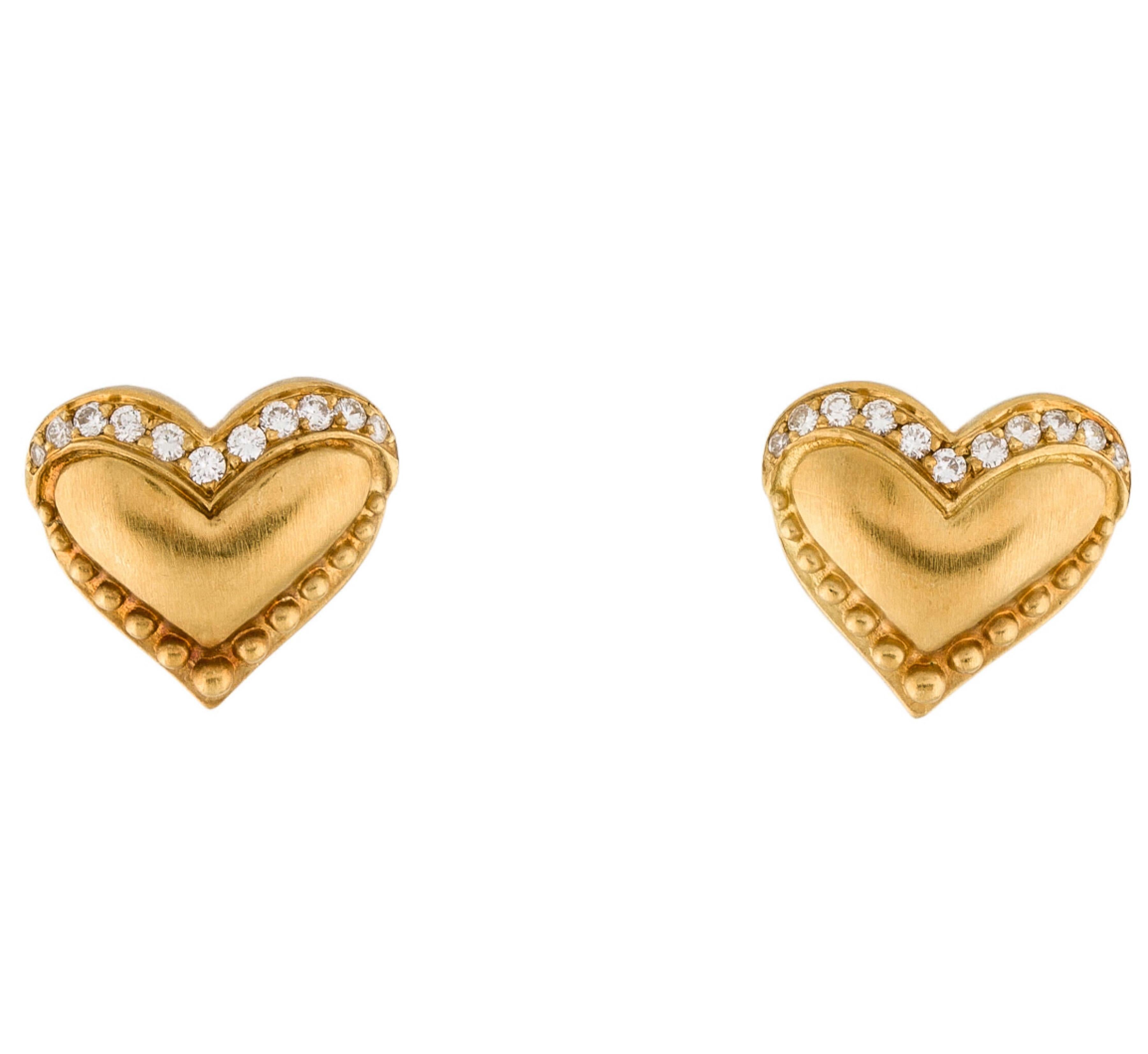18K DIAMOND HEART STUD EARRINGS

18K Yellow Gold

Signature: MH or HW
Weight (g): 11.2

Diamond - Carat Weight: 0.44
Stone Count: 22

Excellent Vintage Condition

Measurements: Length 0.6
