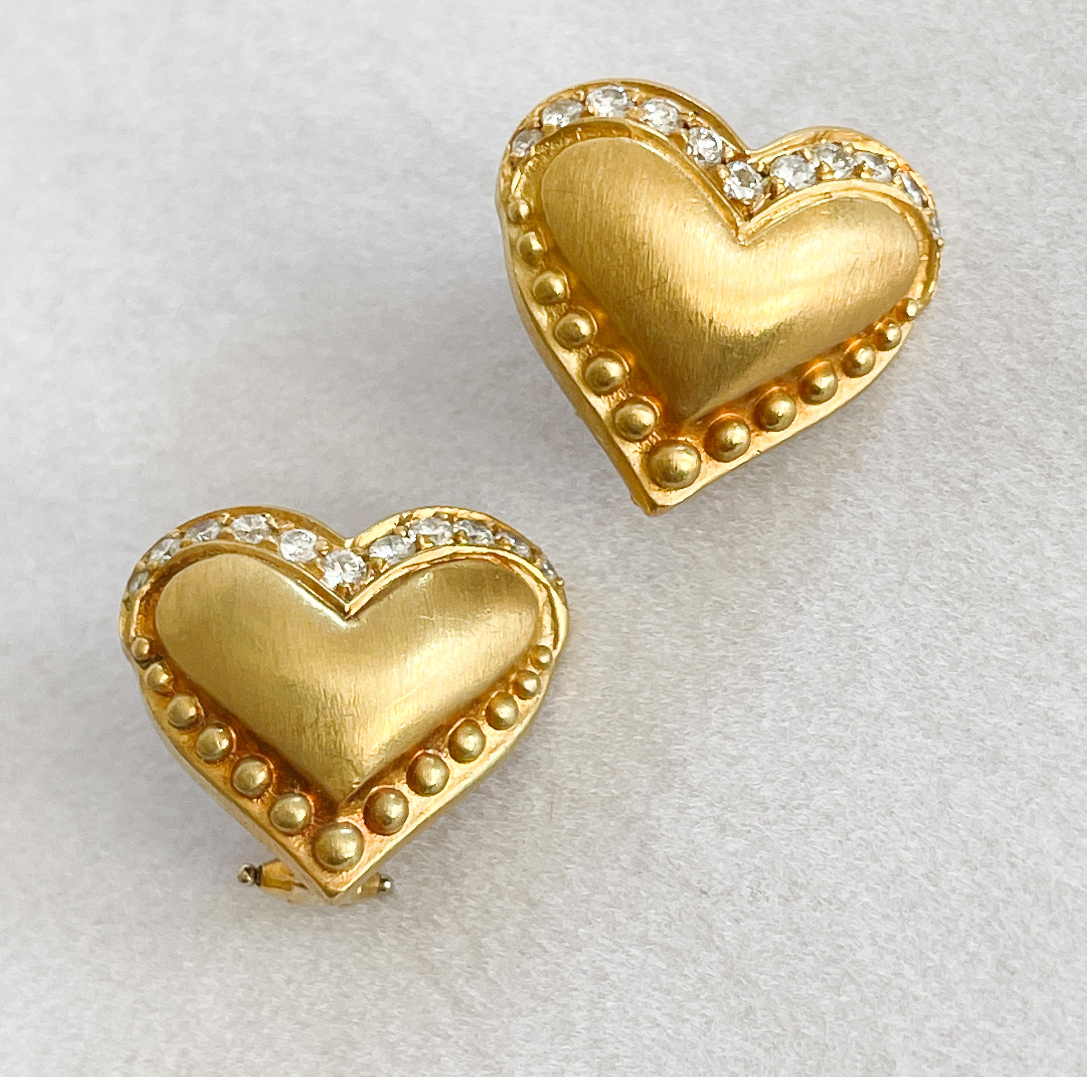Brilliant Cut 18K Diamond Heart Stud Earrings For Sale