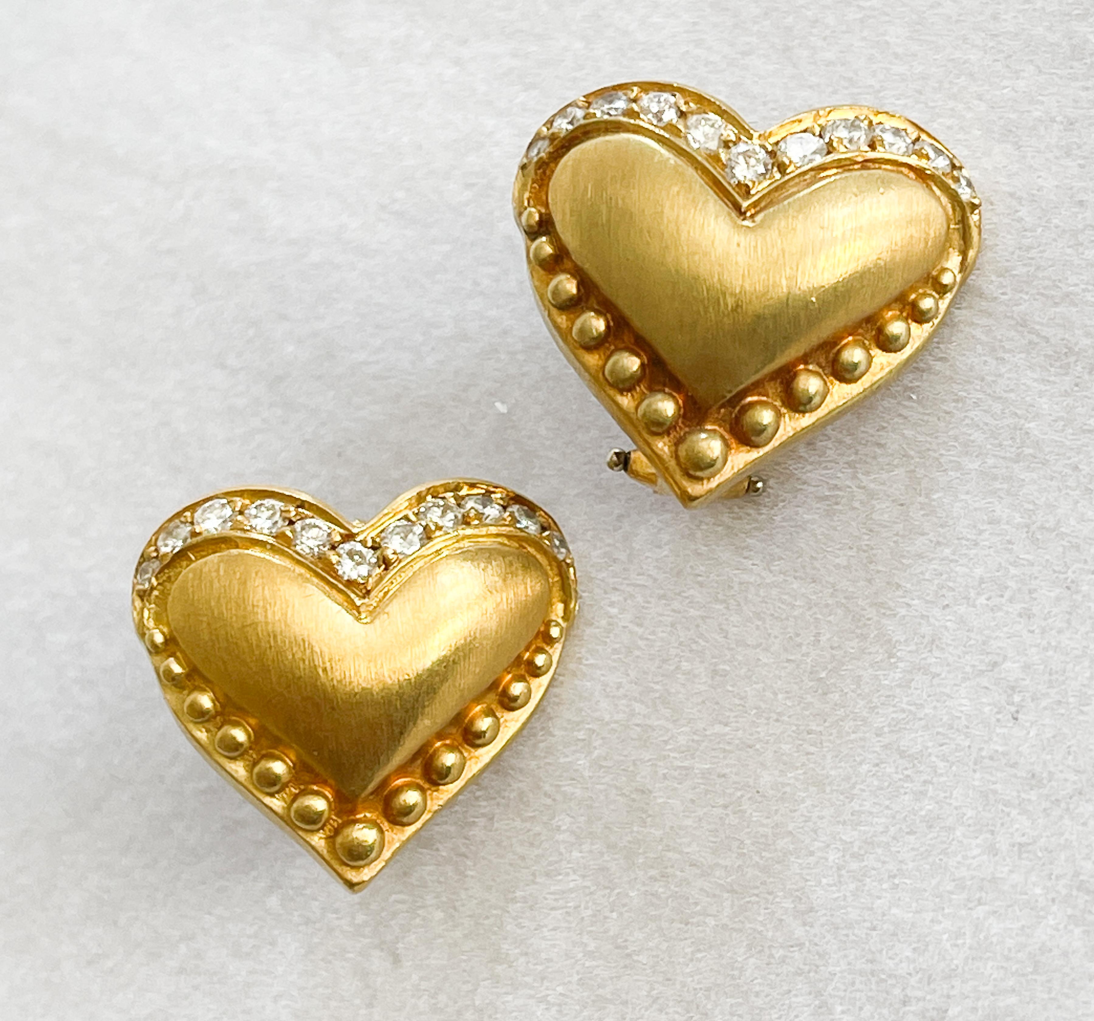 18K Diamond Heart Stud Earrings For Sale 1