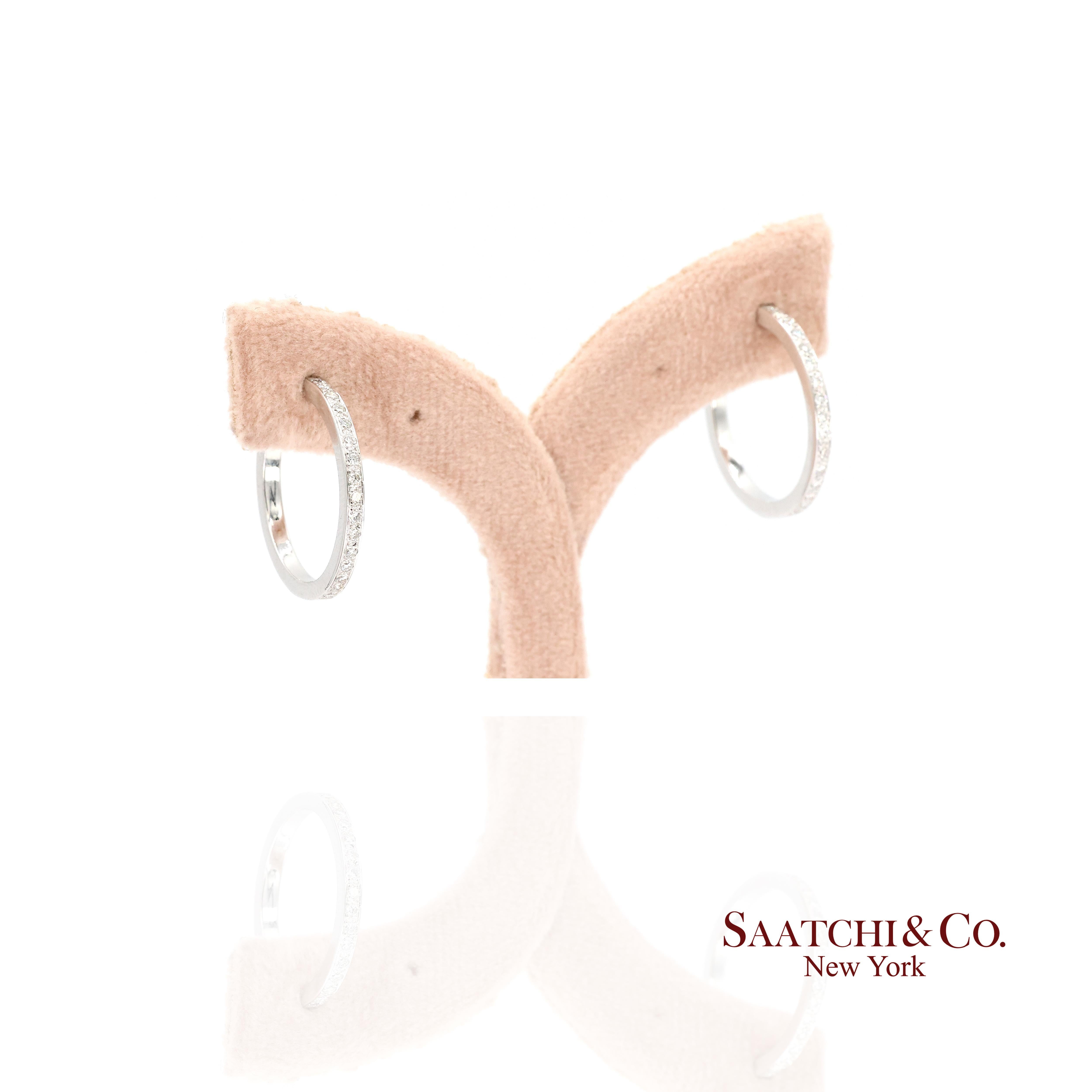 Pendientes de aro de diamantes de 18 quilates para mujer de oro blanco Joyería clásica de lujo Corte redondo en venta