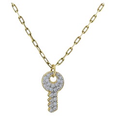 18k Diamond Key Pendant 14k Italian Gold Chain Necklace