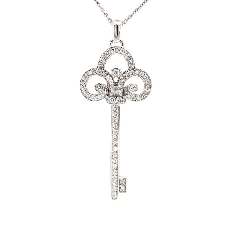 18k Diamond Key Pendant White Gold For Sale at 1stDibs