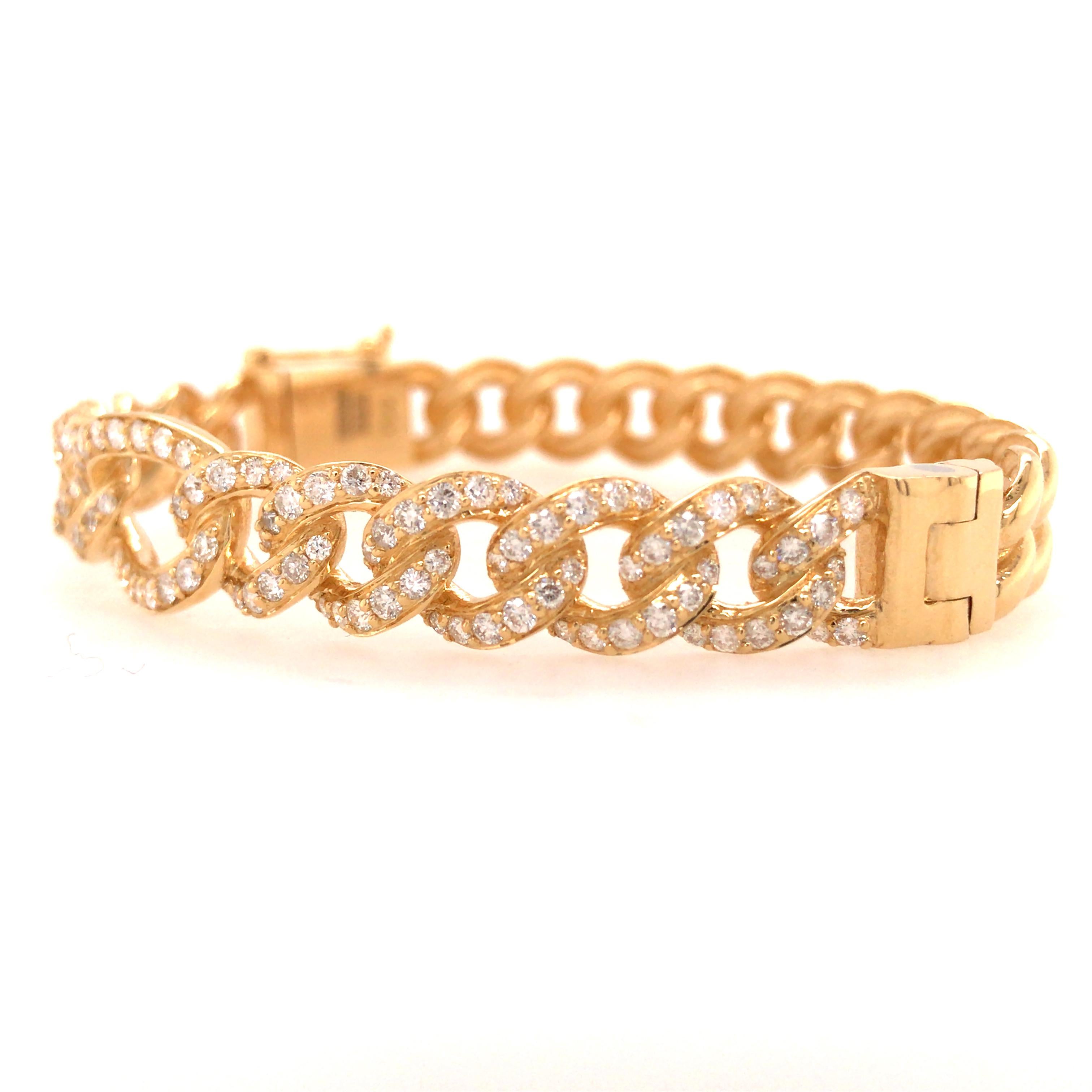 18 Karat Diamond Link Bangle Bracelet Yellow Gold 2