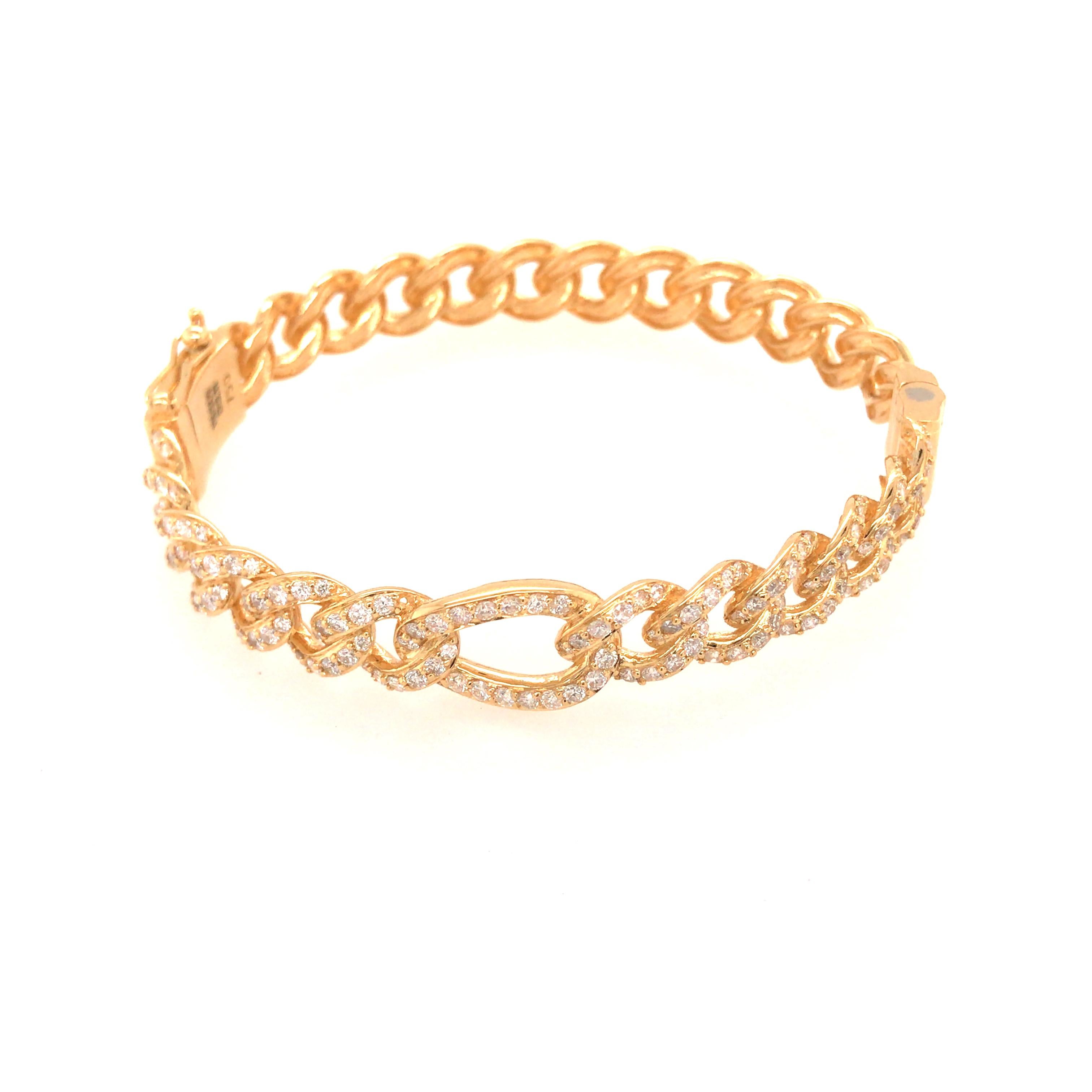 18 Karat Diamond Link Bangle Bracelet Yellow Gold 4