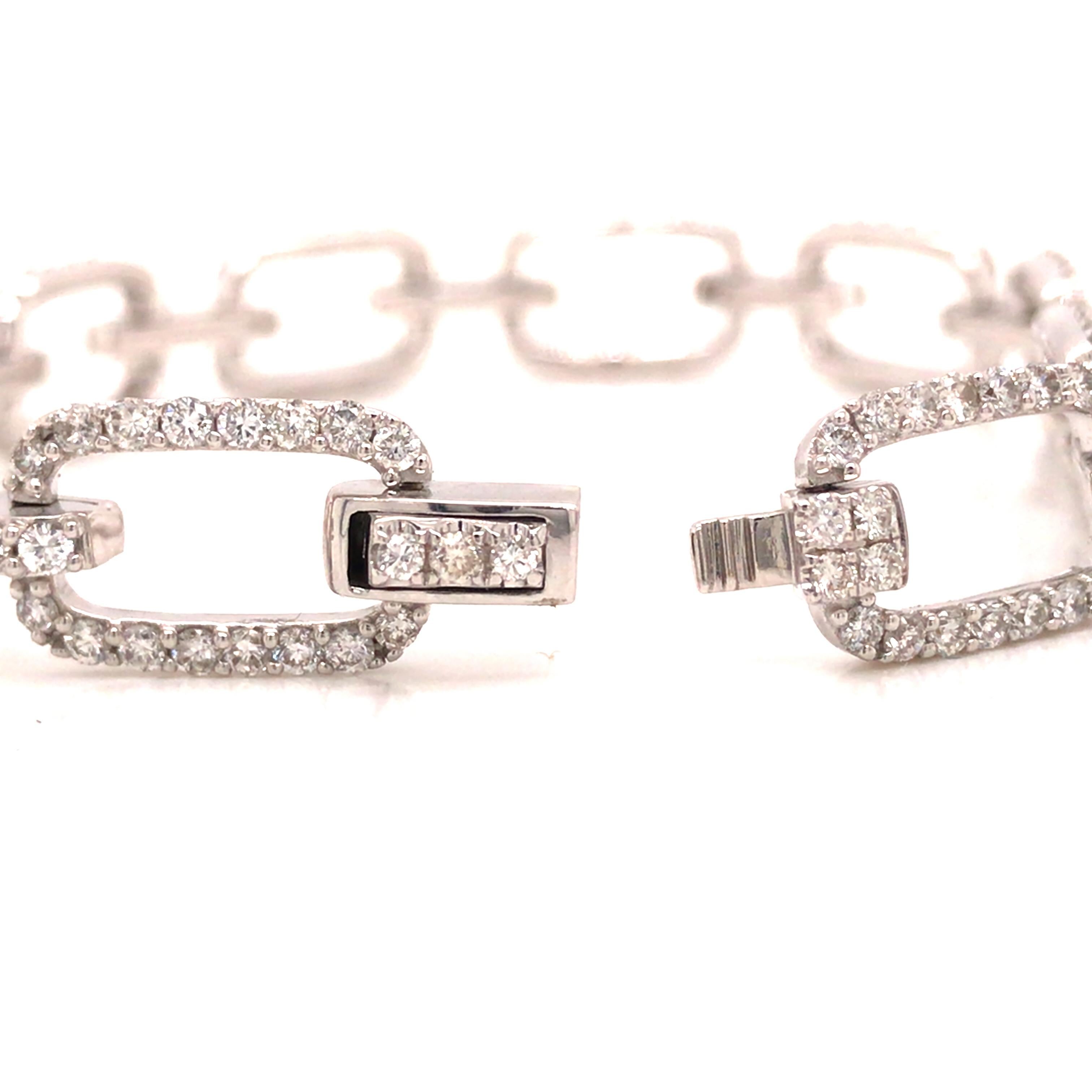 Women's 18K Diamond Link Bracelet White Gold For Sale
