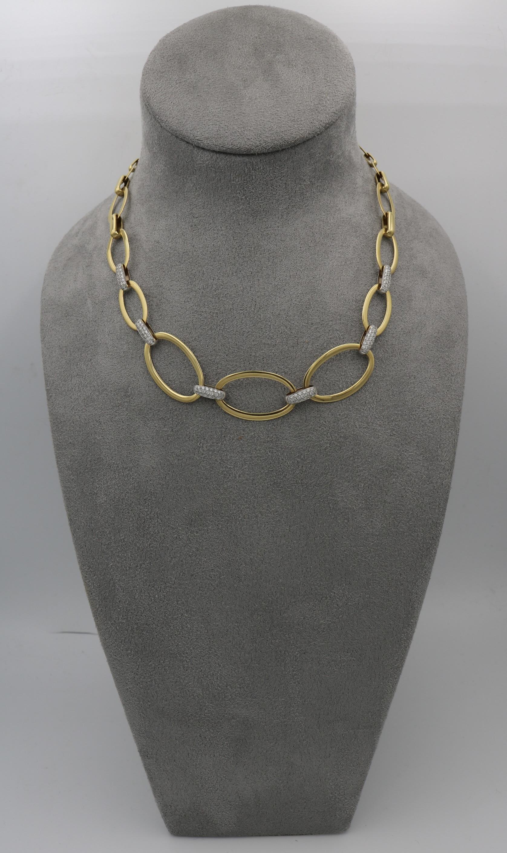 18K Diamond Link Necklace Graduated Oval Link 17.5
