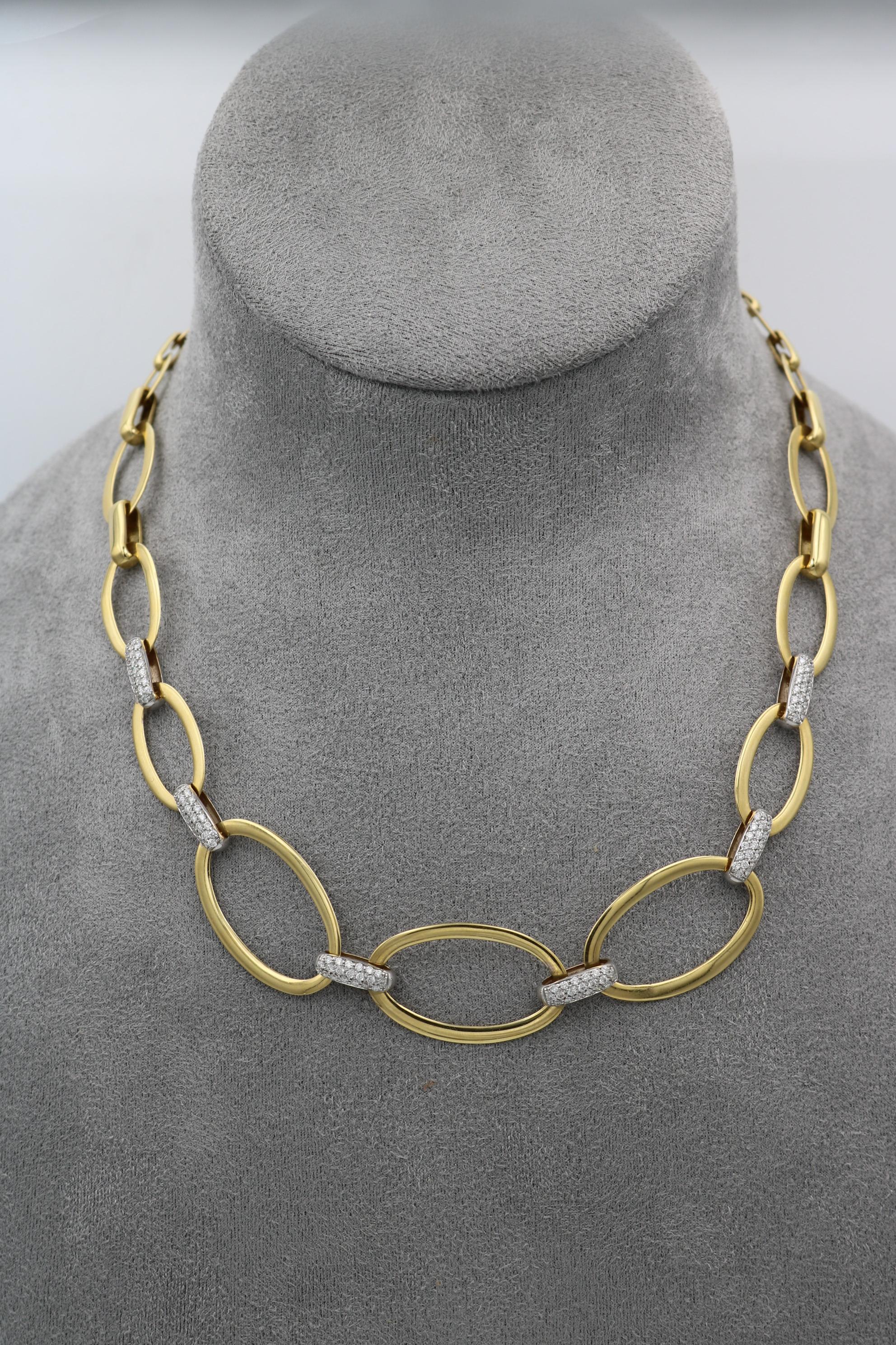 18K Diamond Link Necklace Graduated Oval Link 17.5