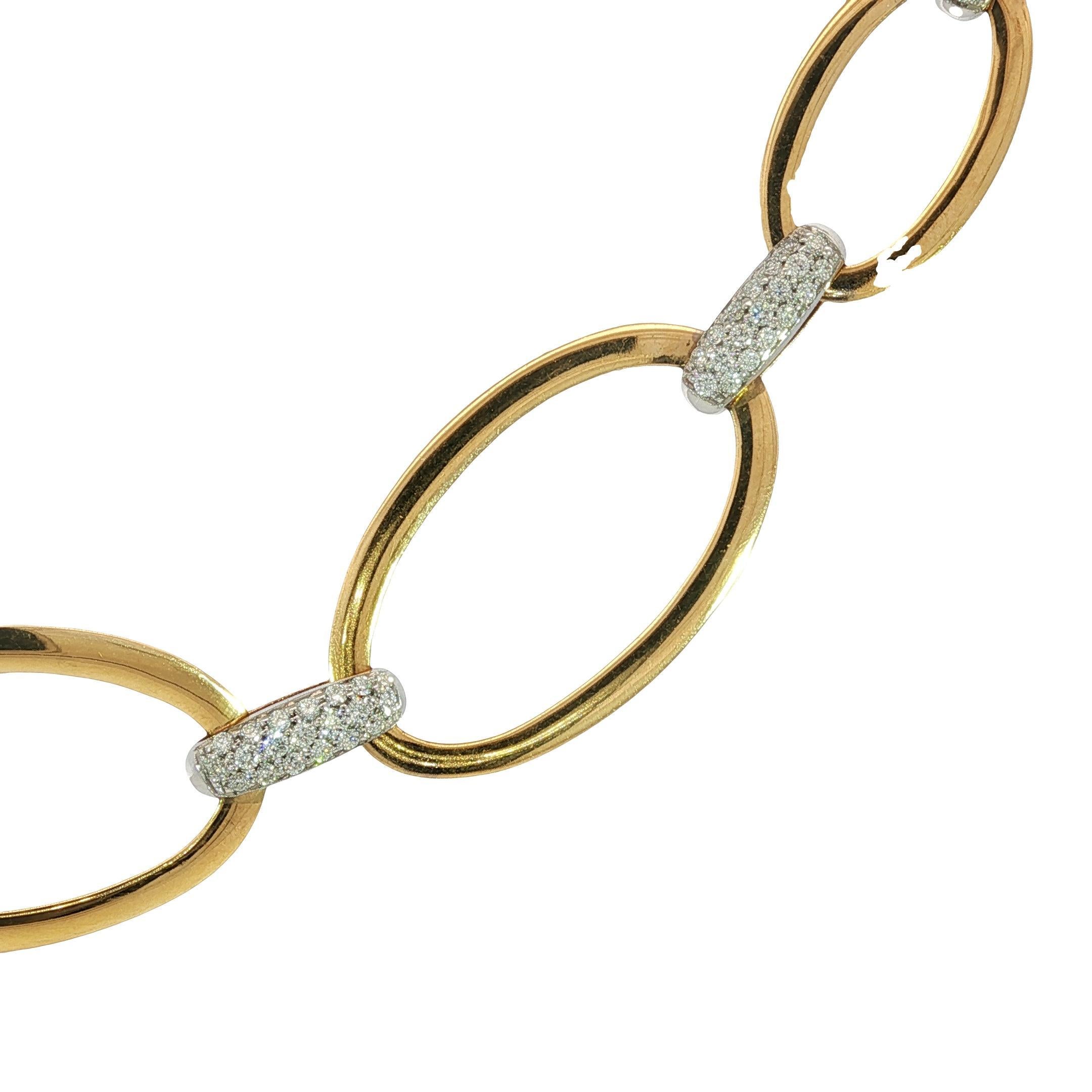 18K Diamond Link Necklace Graduated Oval Link 17.5