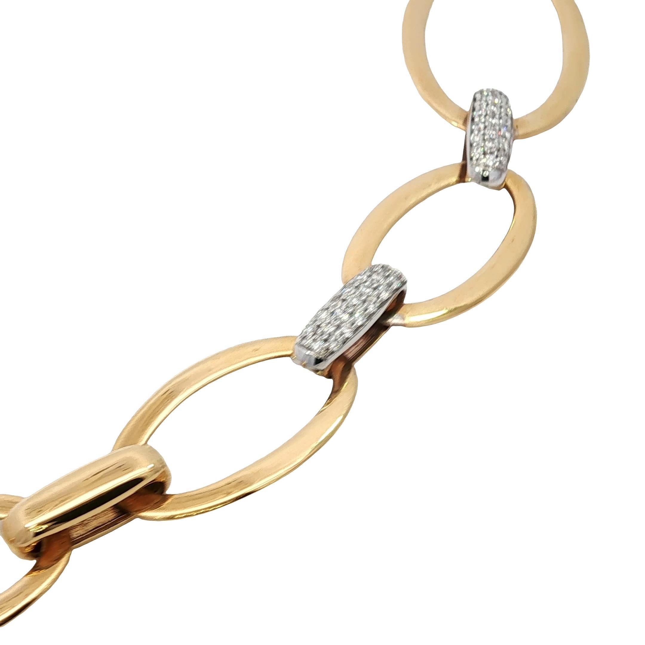 Round Cut 18K Diamond Link Necklace Graduated Oval Link 17.5