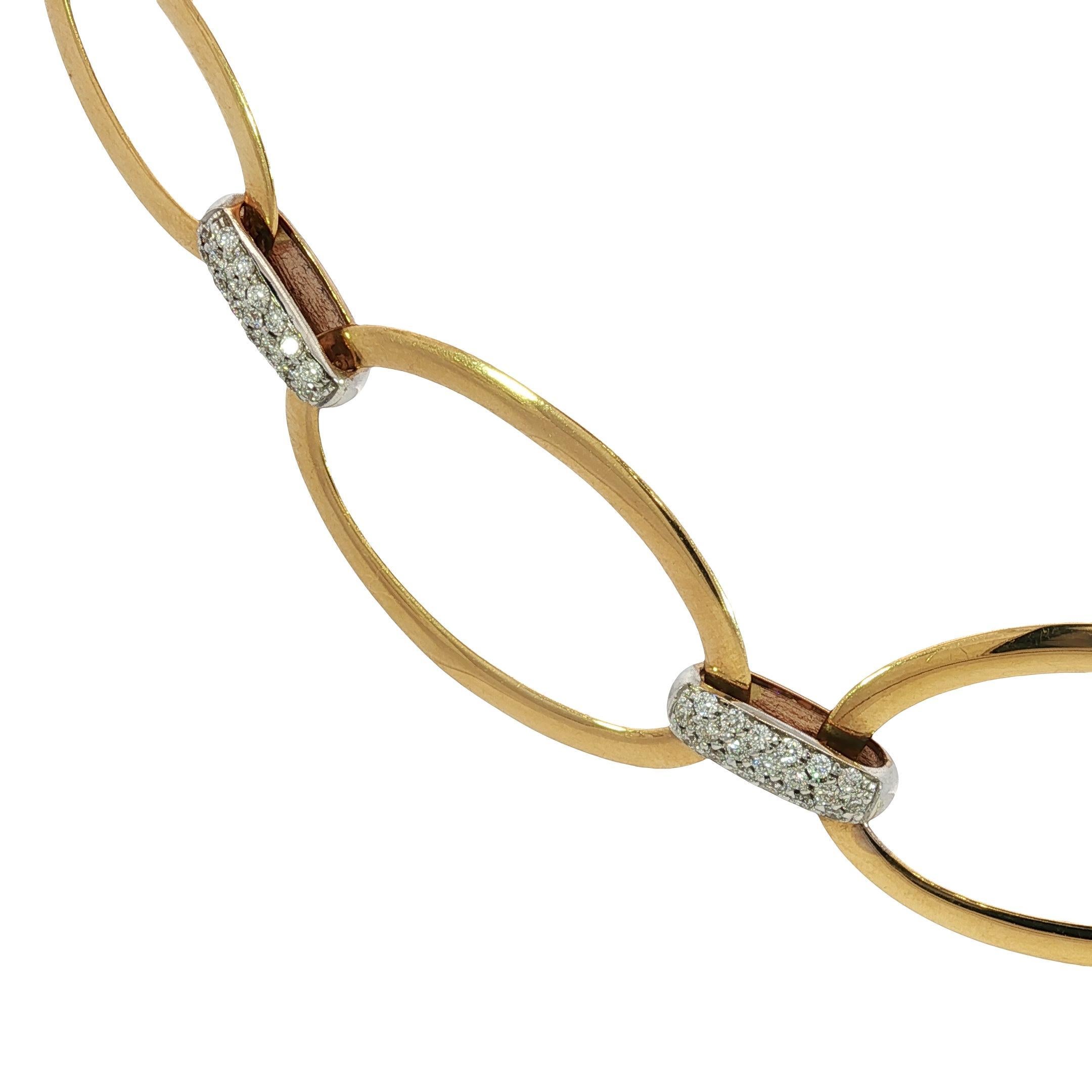 18K Diamond Link Necklace Graduated Oval Link 17.5