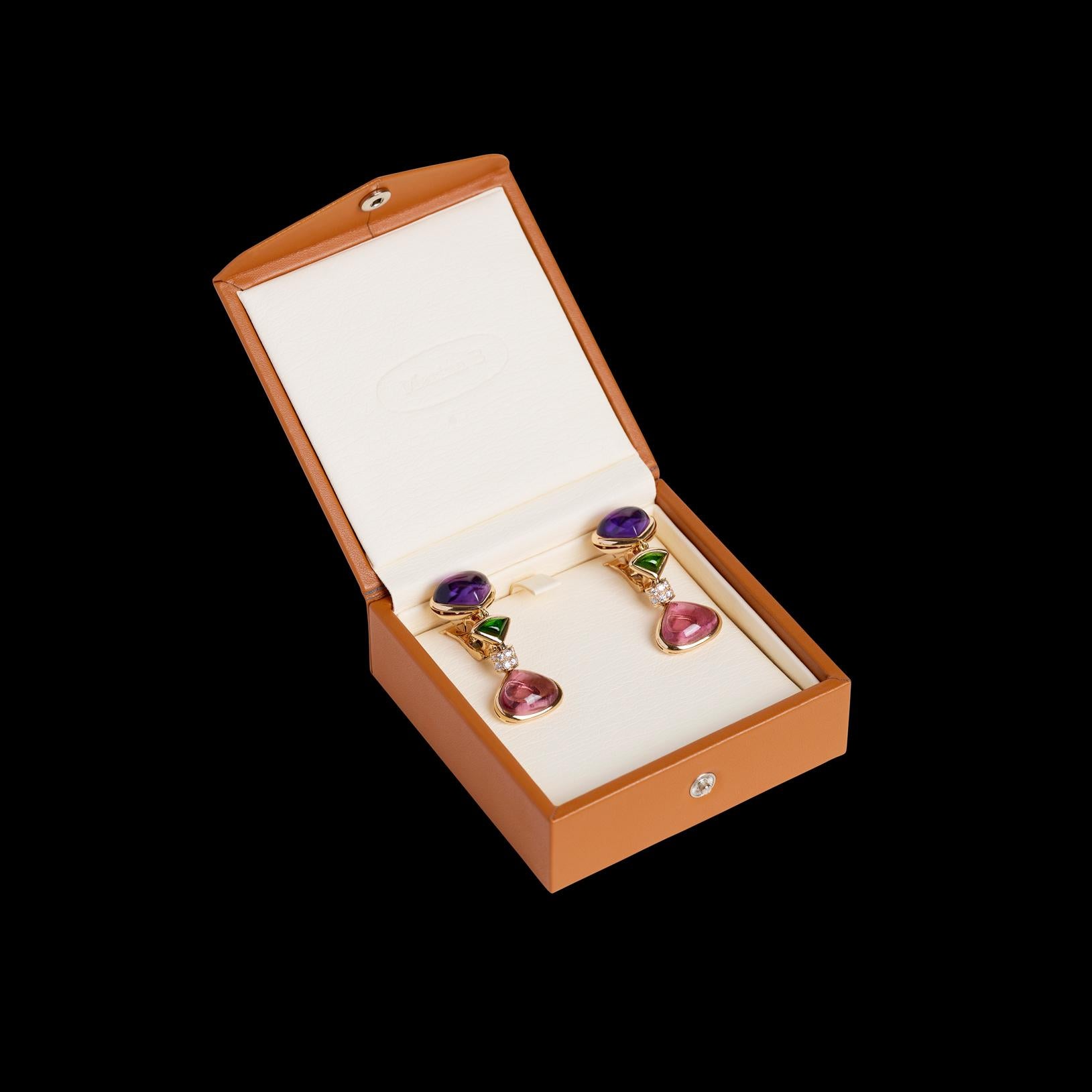 Marina B. Boucles d'oreilles en diamants 18 carats et pierres multicolores Excellent état - En vente à San Francisco, CA