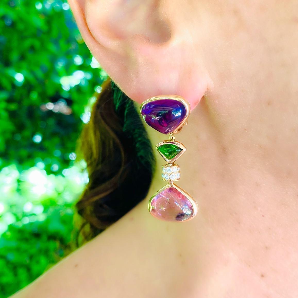 Marina B. Boucles d'oreilles en diamants 18 carats et pierres multicolores Pour femmes en vente