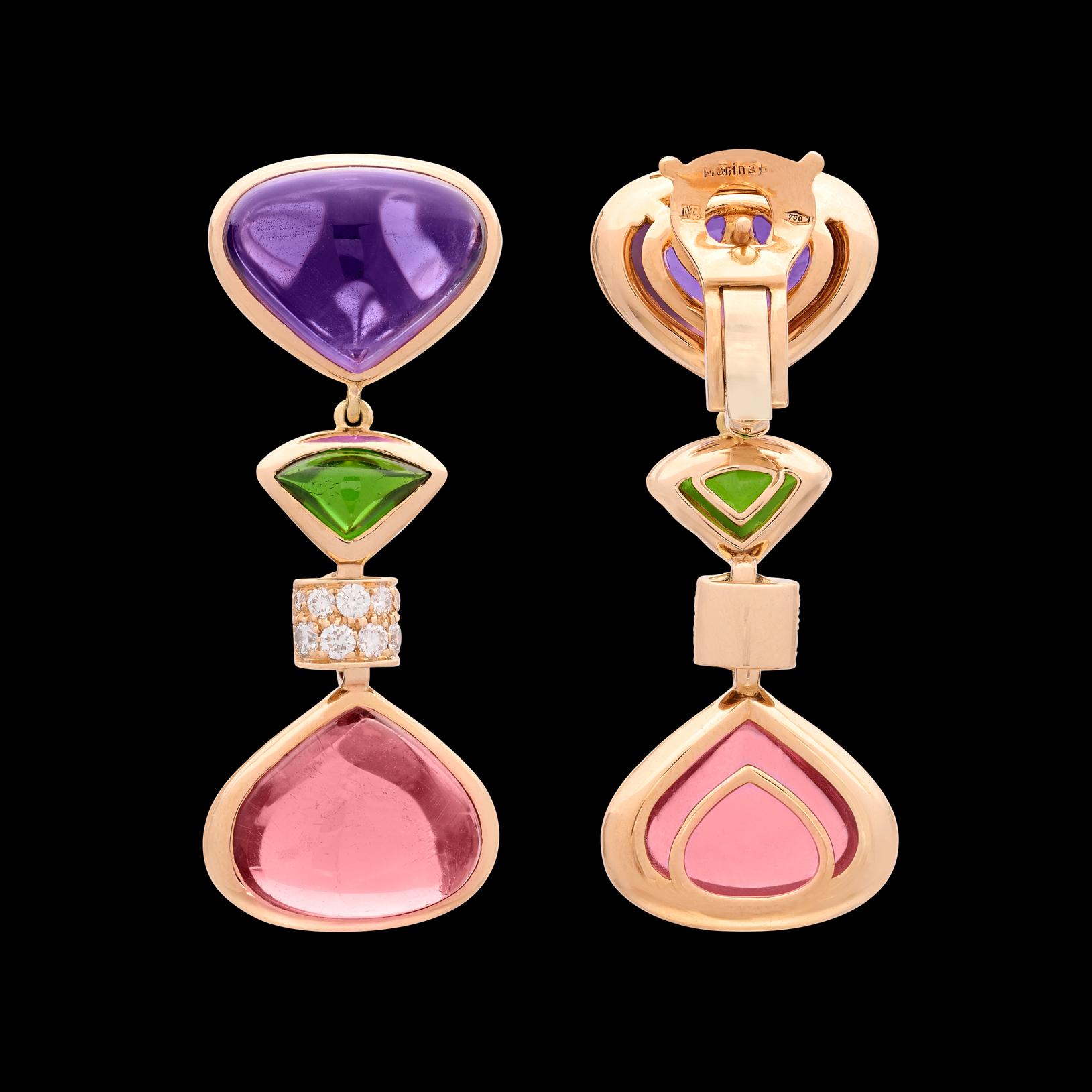 18 Karat Ohrringe mit Diamanten und mehrfarbigen Steinen von Marina B. im Angebot 1