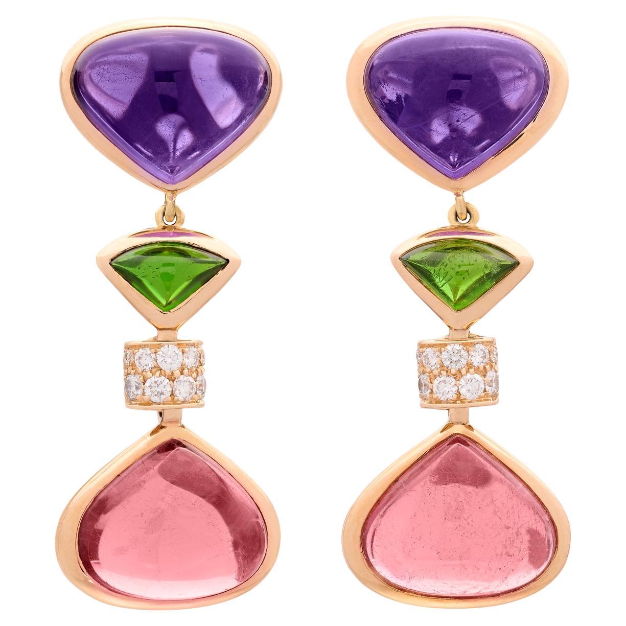 18k Diamond & Multi-Colored Stone Earrings by Marina B.