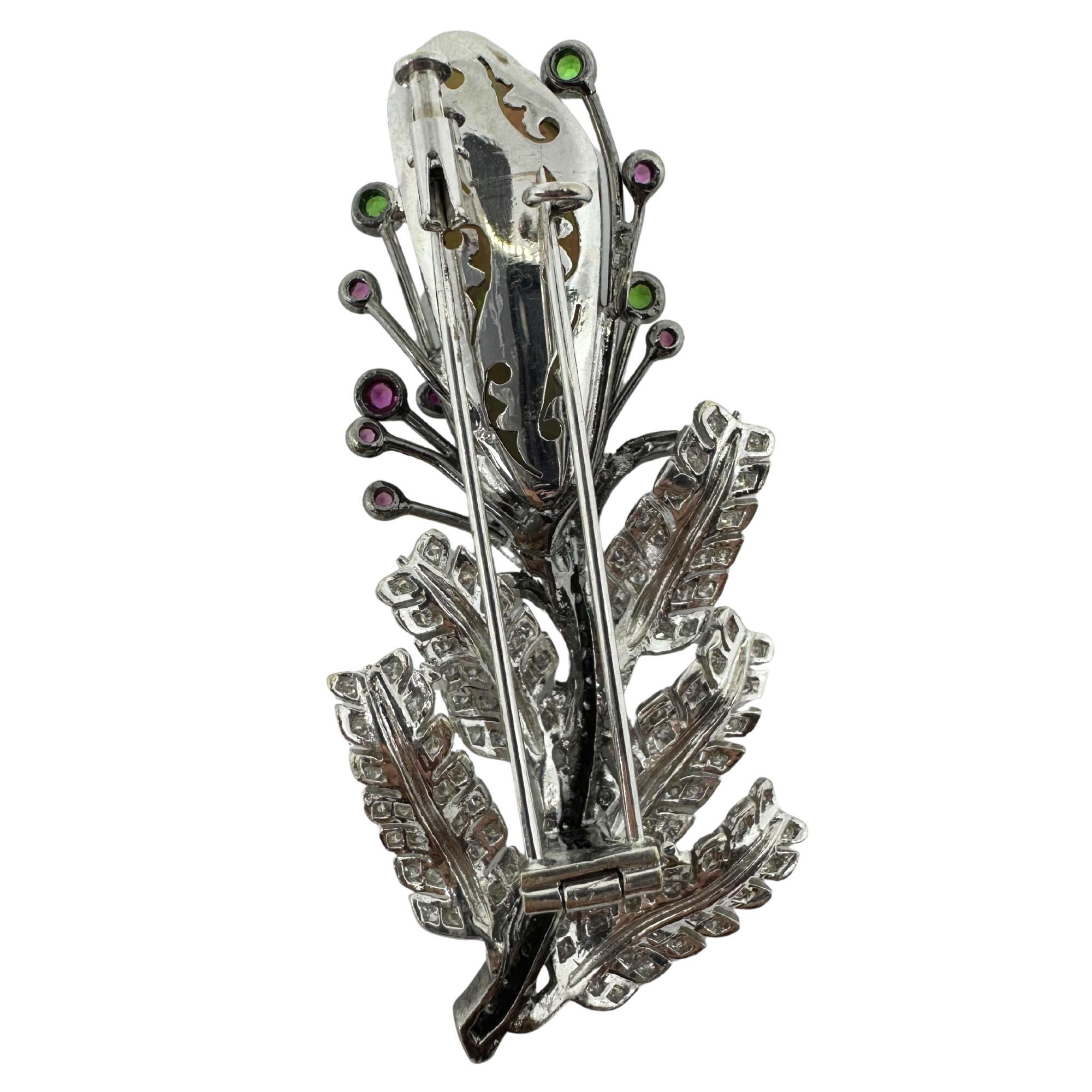 18K Diamant, Multi Saphir und Opal Brosche Damen im Angebot