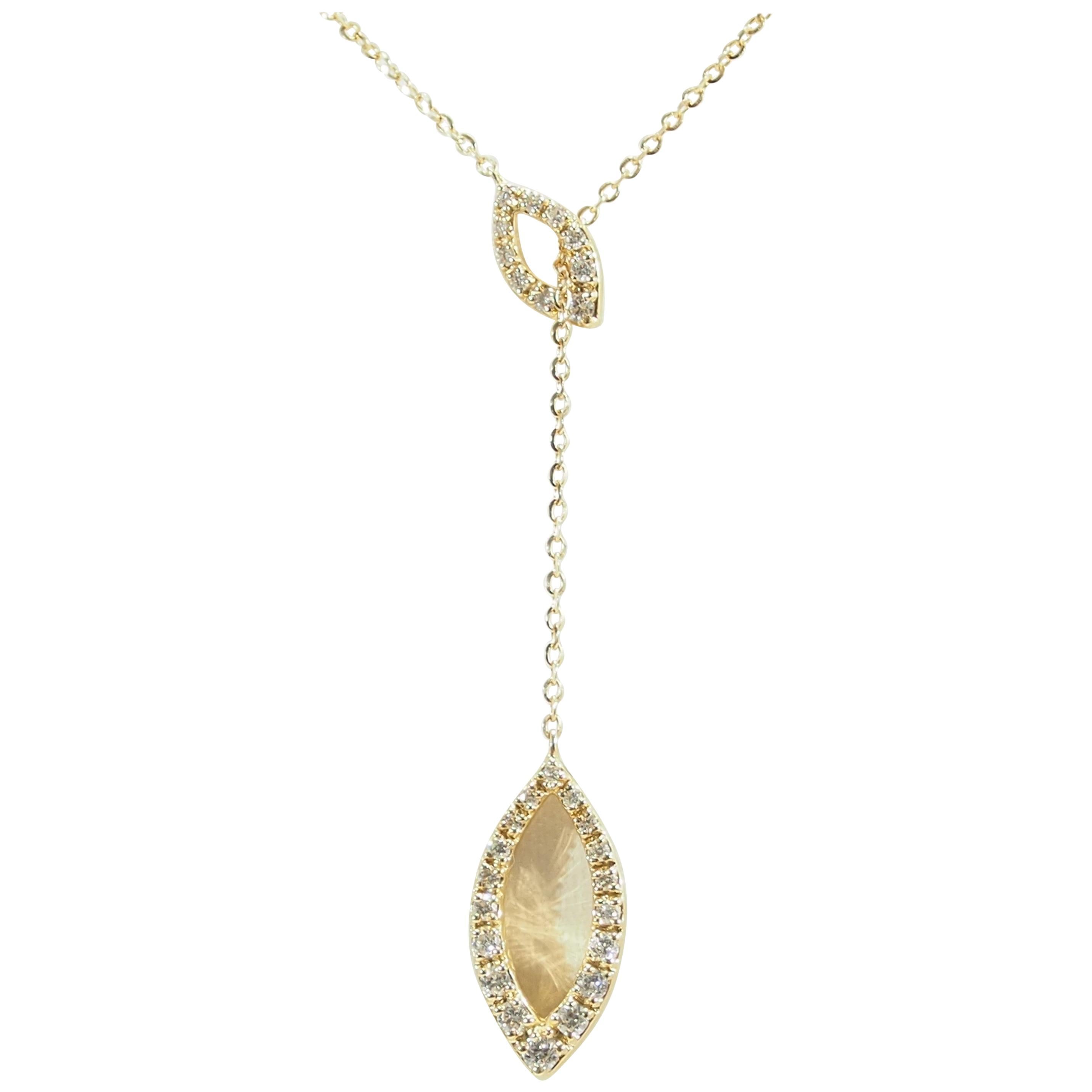 18 Karat Diamond Necklace Yellow Gold Marquise Shape Geometric 0.41 Carat For Sale