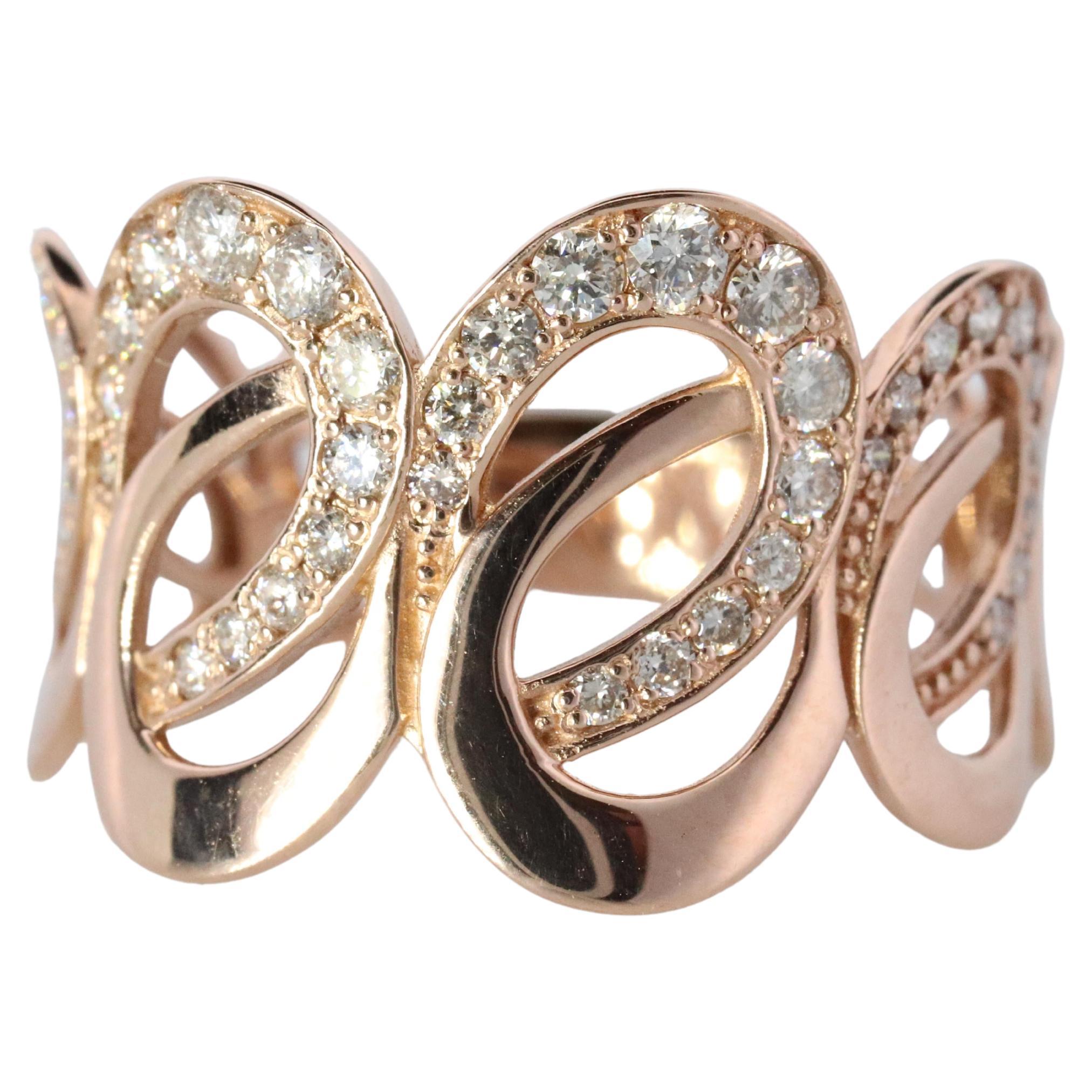 18k Diamond Ornate band. 18k Rose Gold Filigree Intricate Detail Open ring.