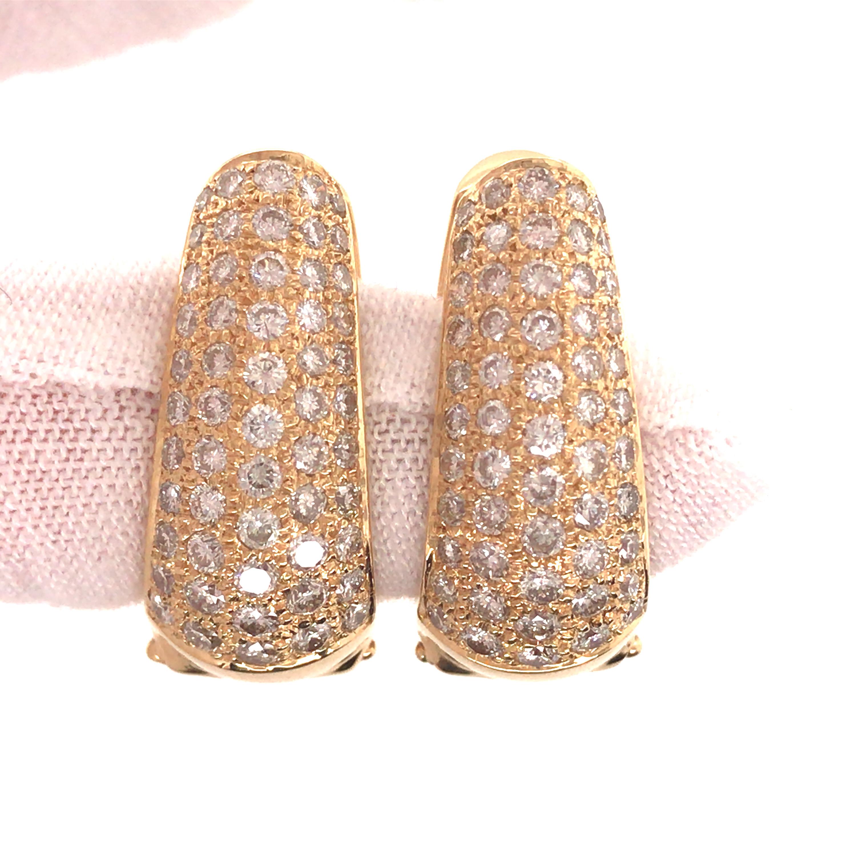 Women's 18 Karat Diamond Oval Huggie Earrings Yellow Gold For Sale