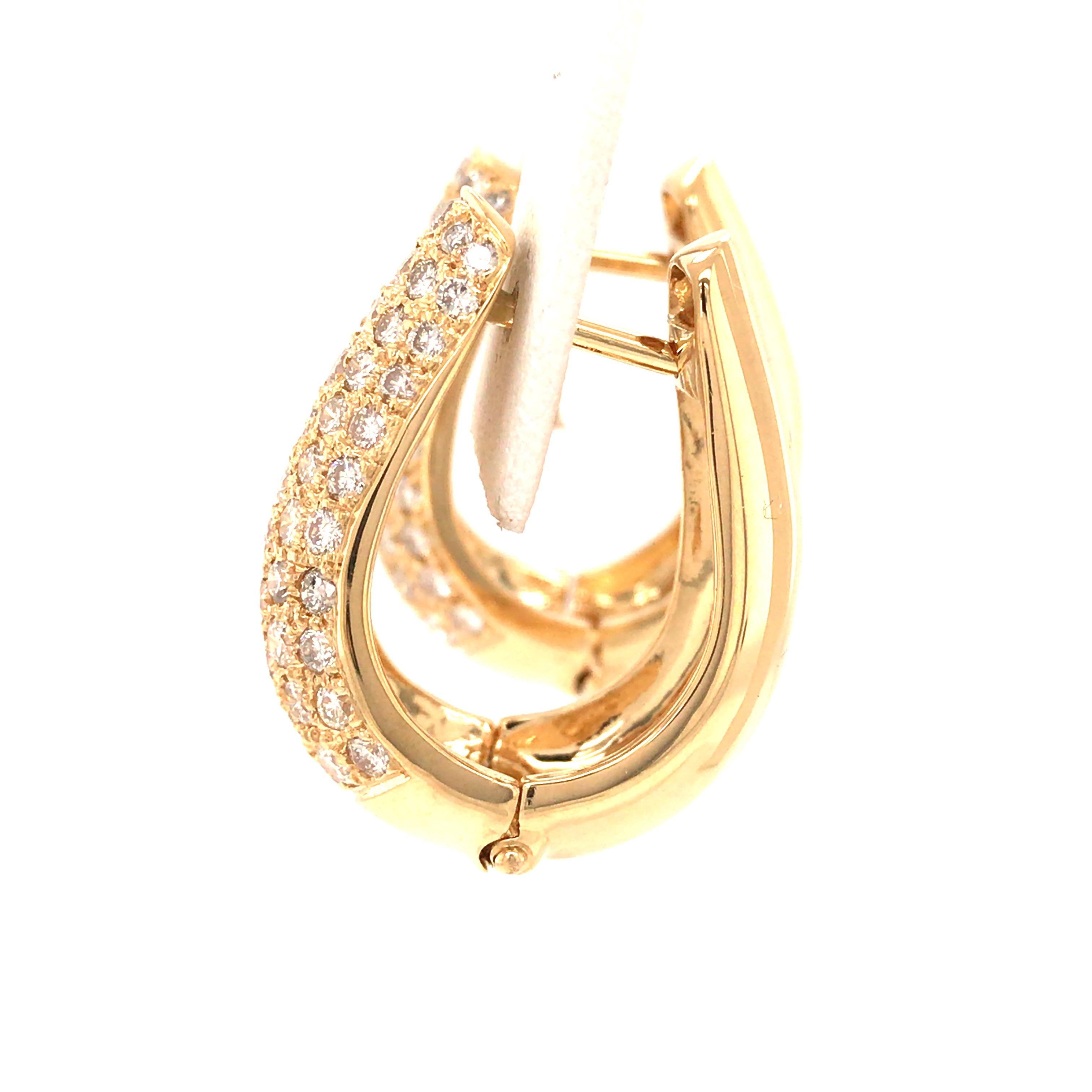 18 Karat Diamond Oval Huggie Earrings Yellow Gold For Sale 2