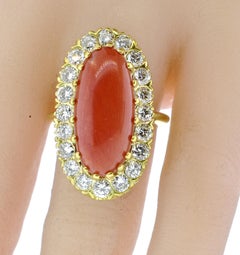 18K Diamond, Oxblood Red Coral Vintage Ring, circa 1960