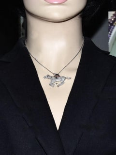 18K Diamond Pave and Enamel Jockey and Horse Pendant/Brooch