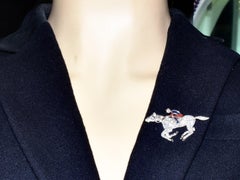 18K Diamond Pave and Enamel Jockey and Horse Pendant/Brooch